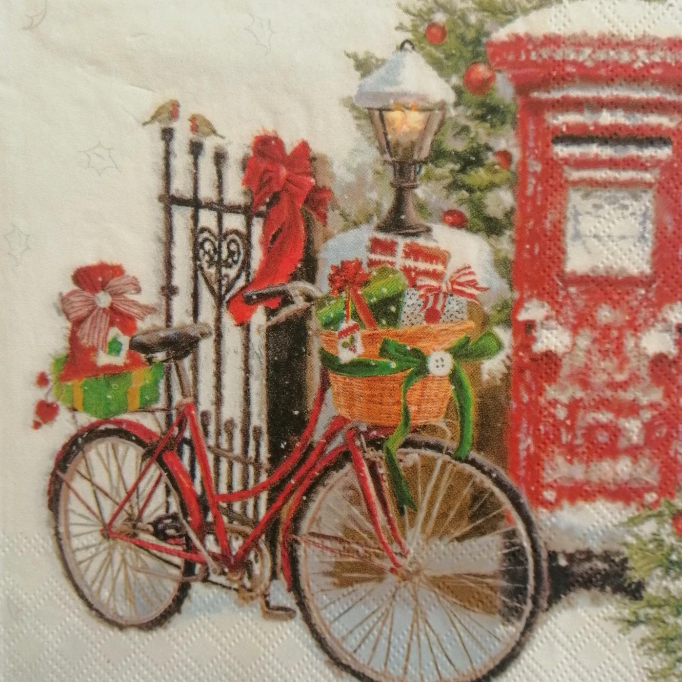 tovaglioli per decoupage natalizio bicicletta sulla neve arti e grafica busta da 2 pezzi 25x25