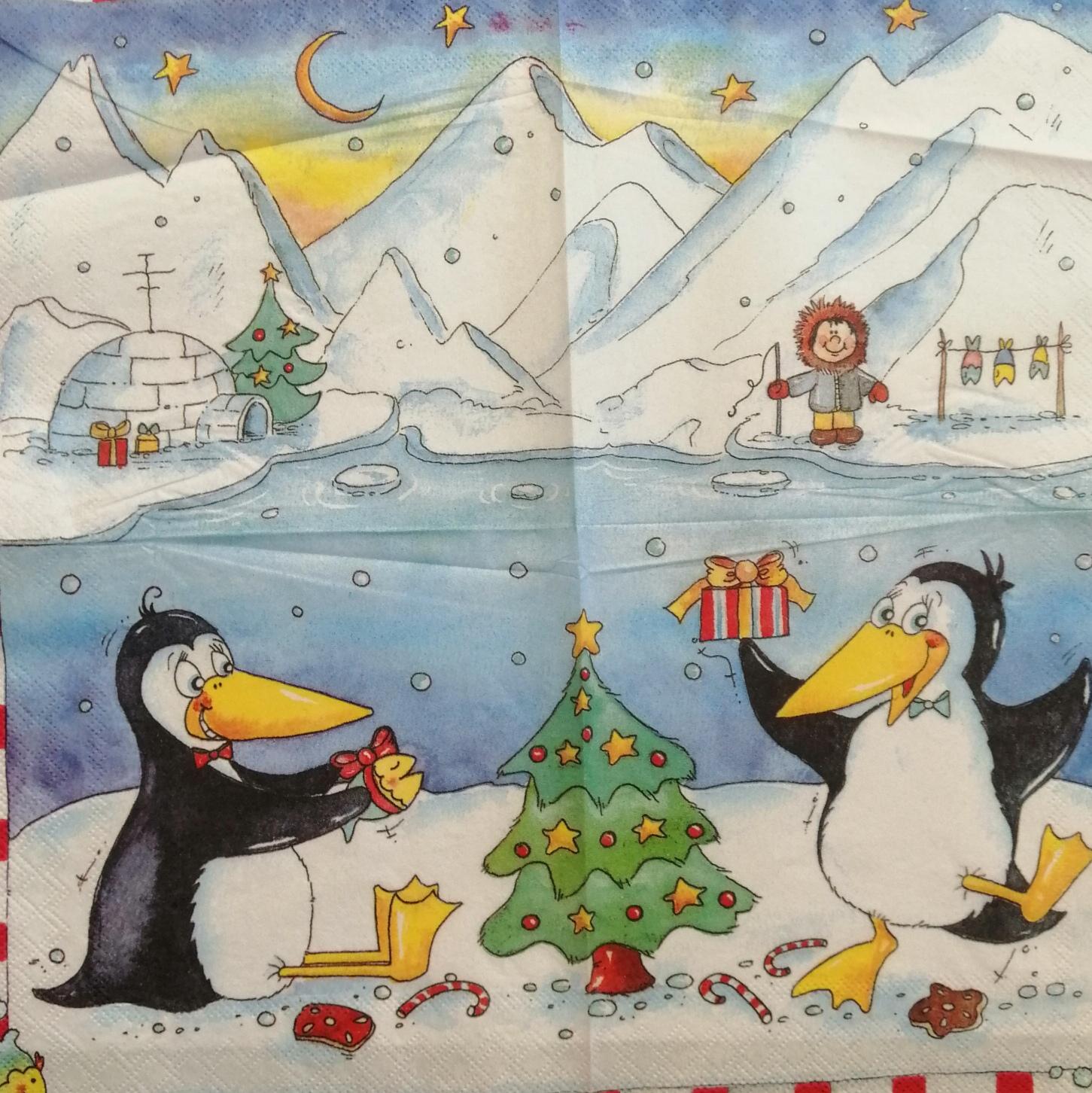 tovaglioli per  decoupage pinguino e albero di natale arti e grafica busta da 2 pezzi 33x33