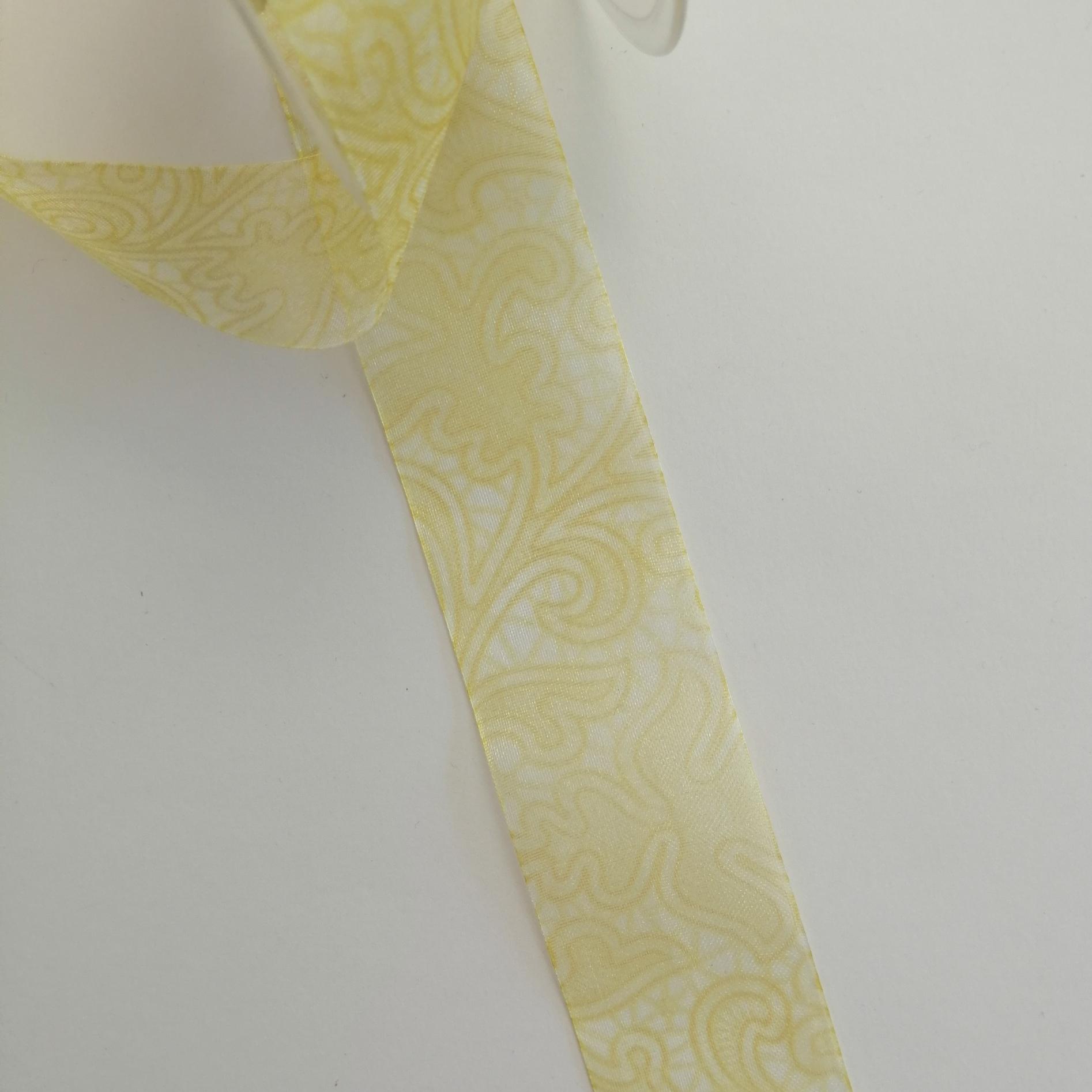 nastro al metro  organza giallo con ghirigori Stafil 40 mm per 1 mt