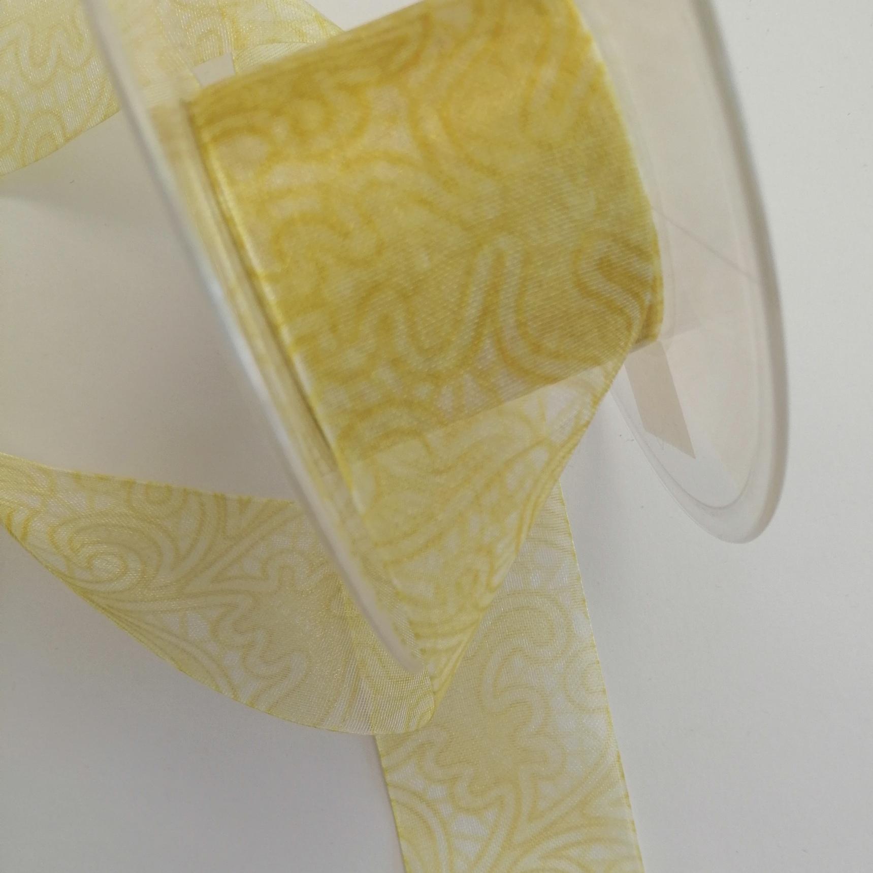 nastro al metro  organza giallo con ghirigori Stafil 40 mm per 1 mt