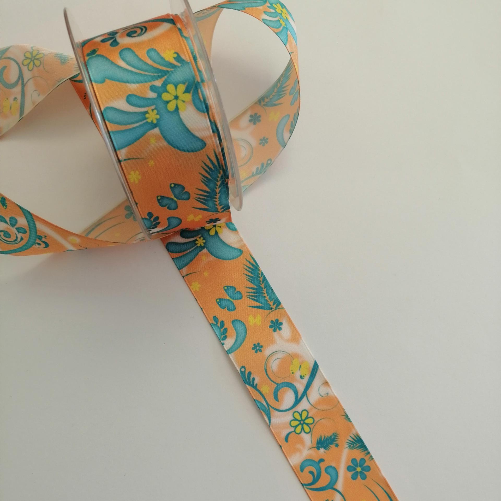 nastro arancio con ghirigori turchese Stafil 40 mm x 1mt