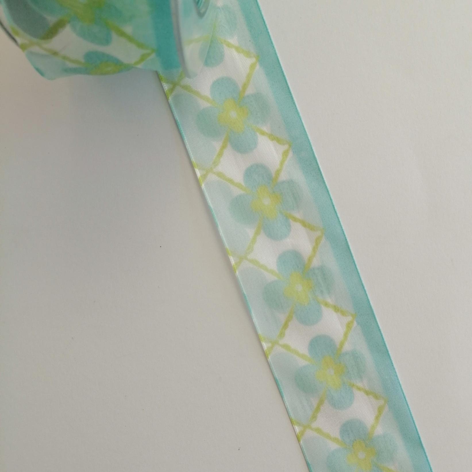 nastro organza con decori verdi etiffany Goldina 40 mm per 1 mt