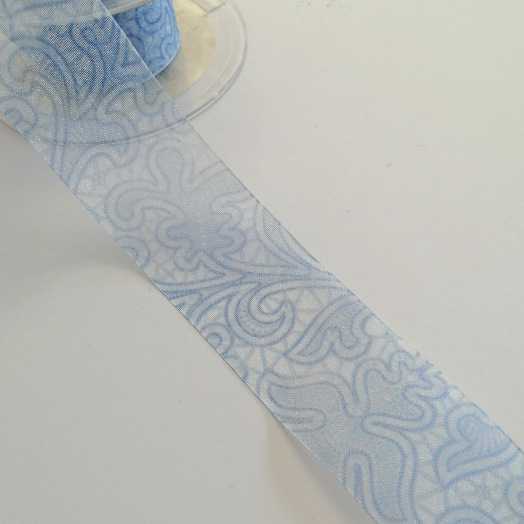 nastro al metro  organza azzurro con ghirigori Stafil 40 mm per 1 mt