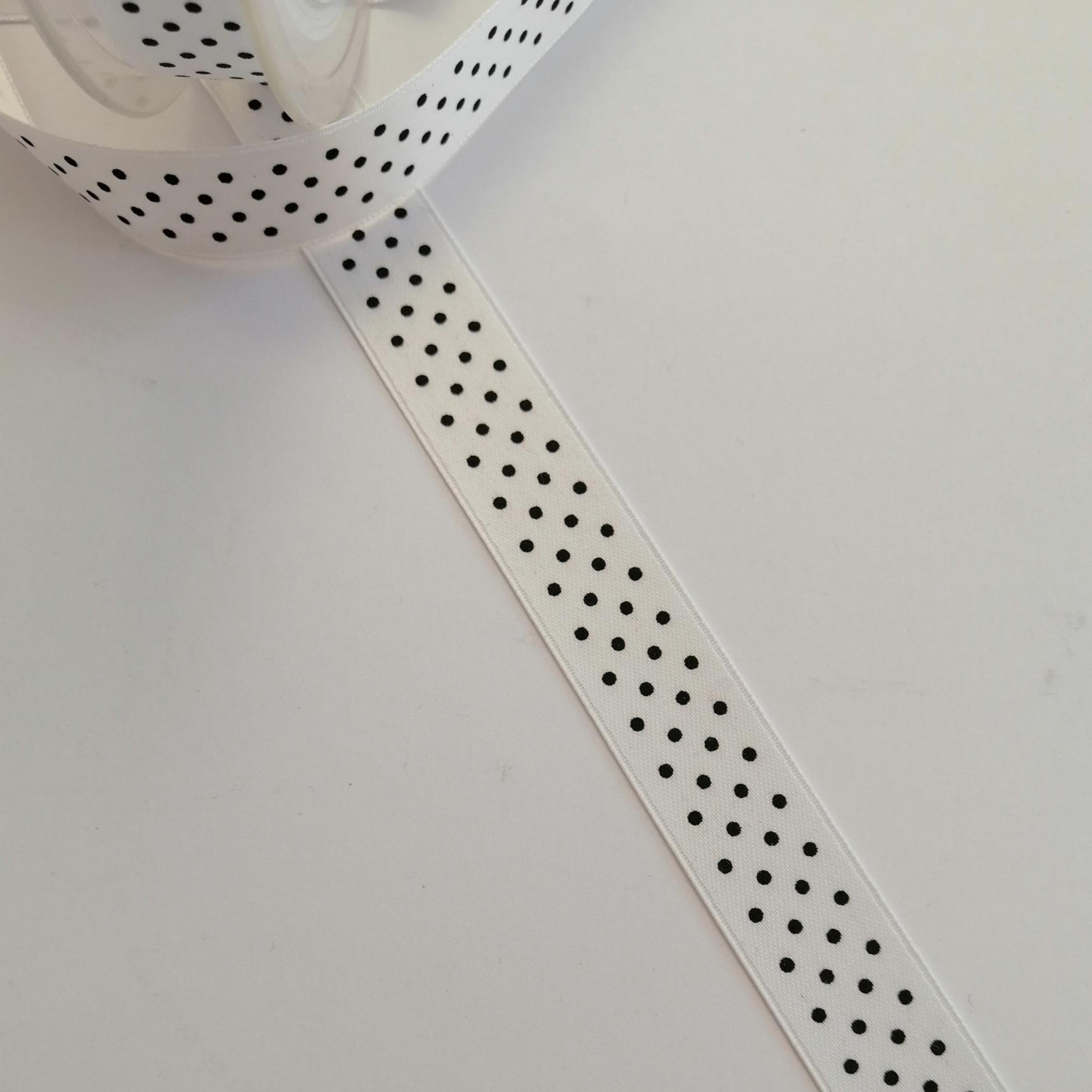 nastro raso bianco con pois neri Stafil 16mm x 1 metro