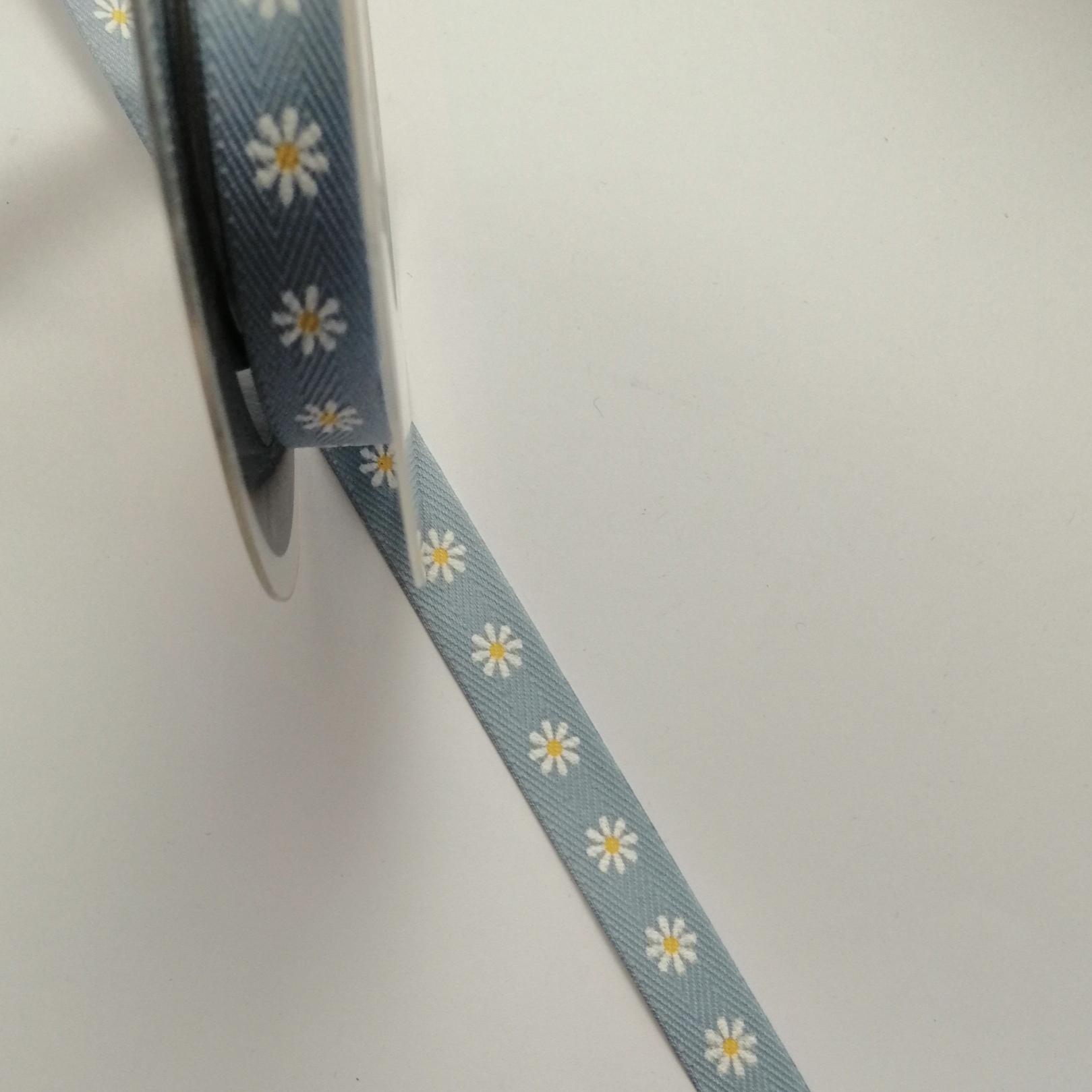 nastro celeste medio con margherite bianche goldina 15 mm x 1 mt