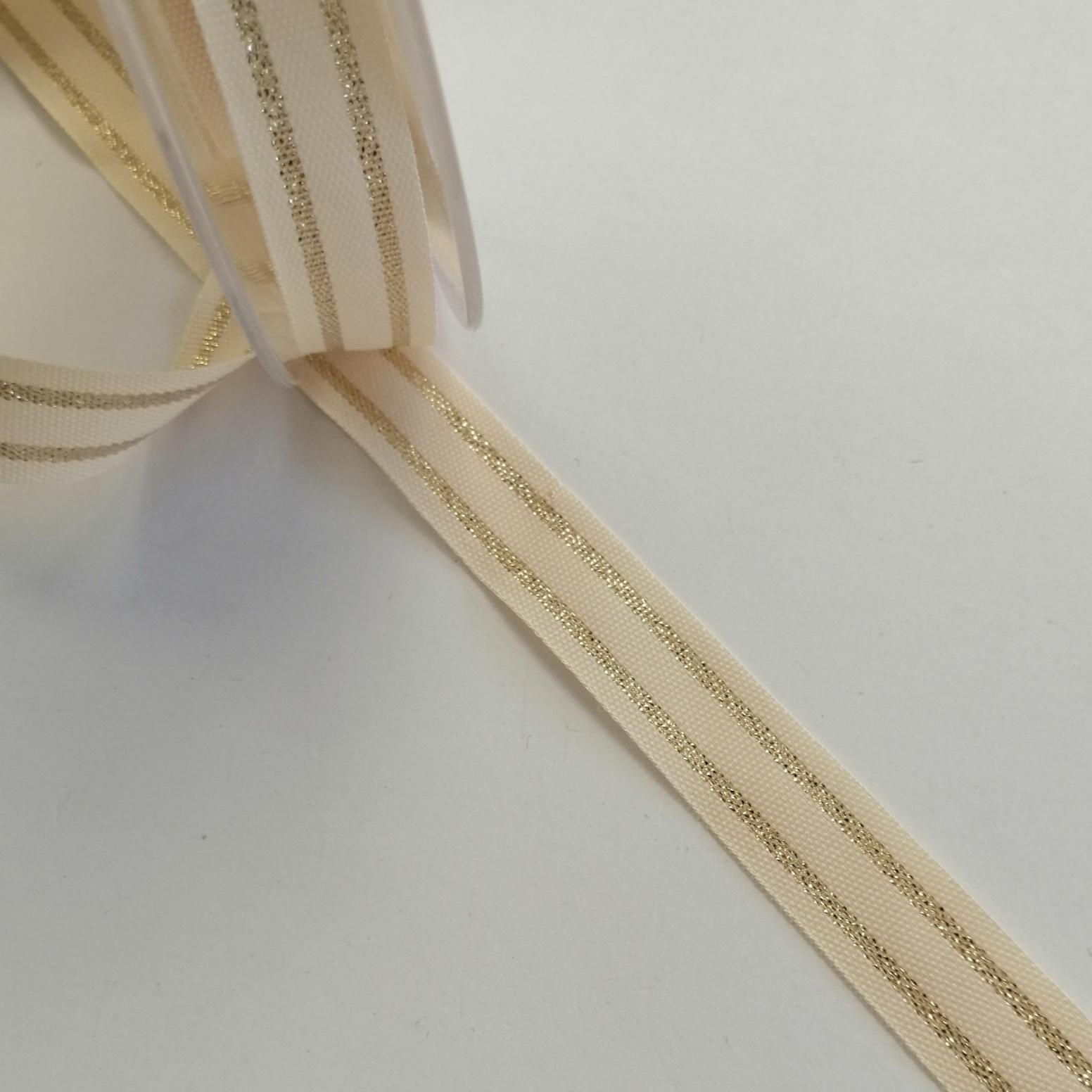 nastro panna con strisce oro stafil 15 mm x 1 metro