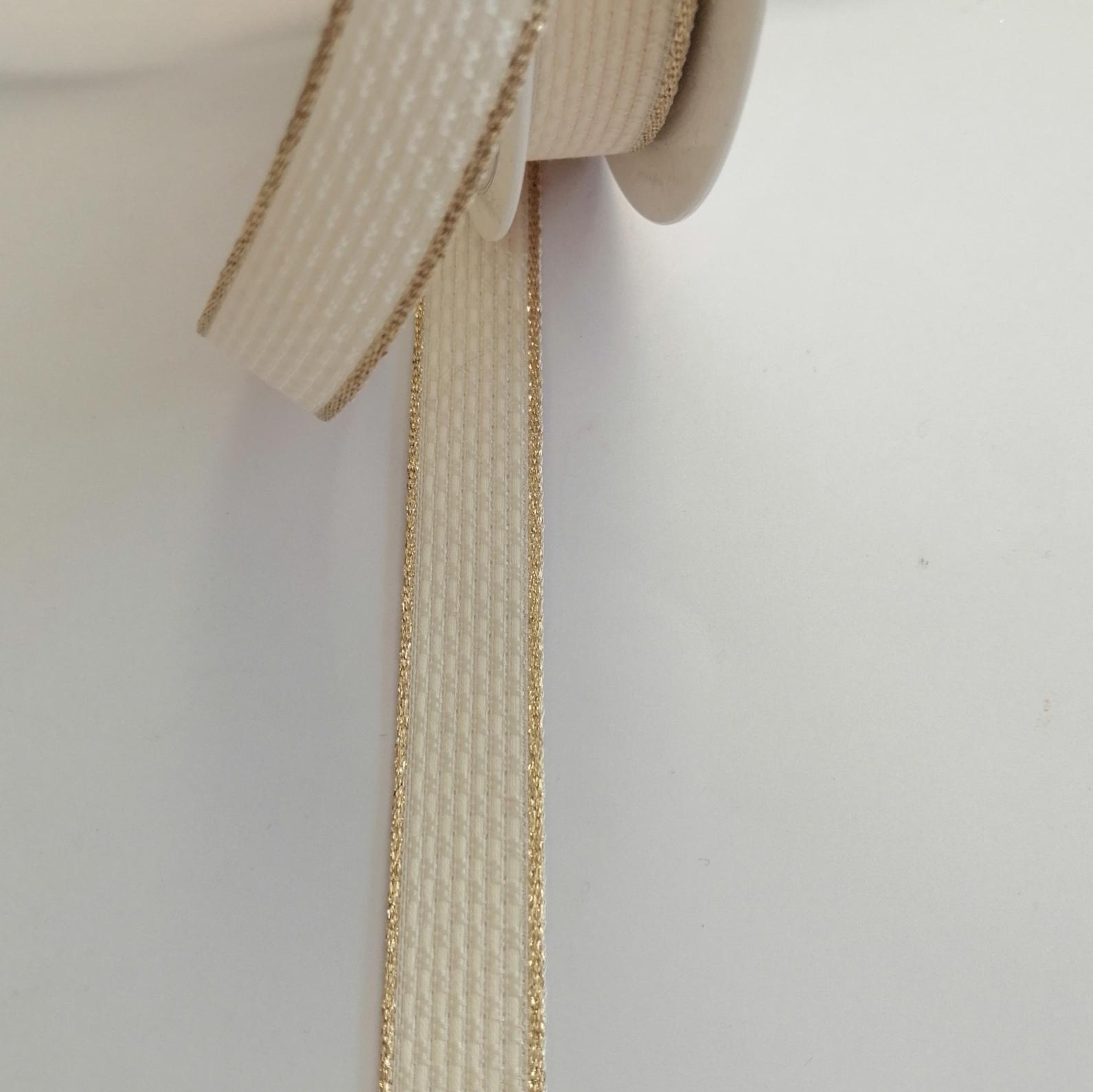nastro crema con bordino dorato Goldina 15 mm x 1mt
