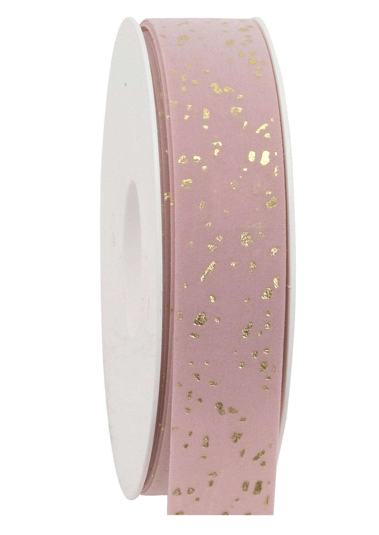 nastro rosa gold in velluto maculato oro Goldina 25mm x1mt