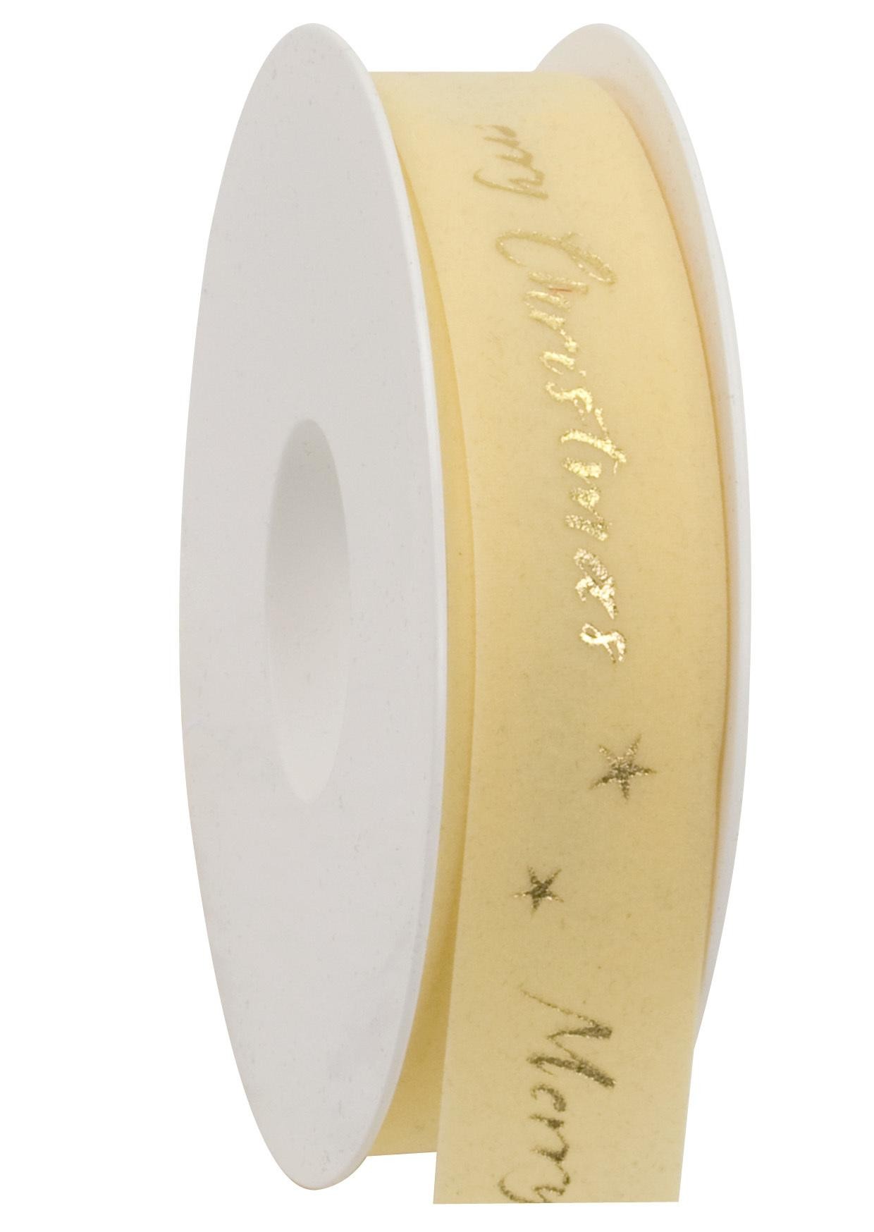 nastro natalizio colore crema in velluto con scritta merry christmas Goldina 25mm x1mt