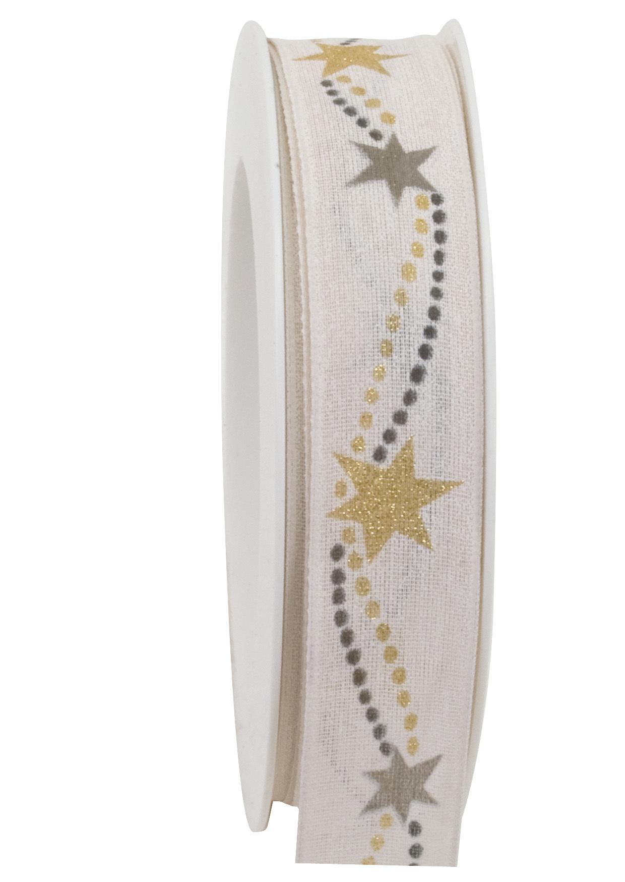 nastrobianco con stelle goldina 25 mm x 1 mt