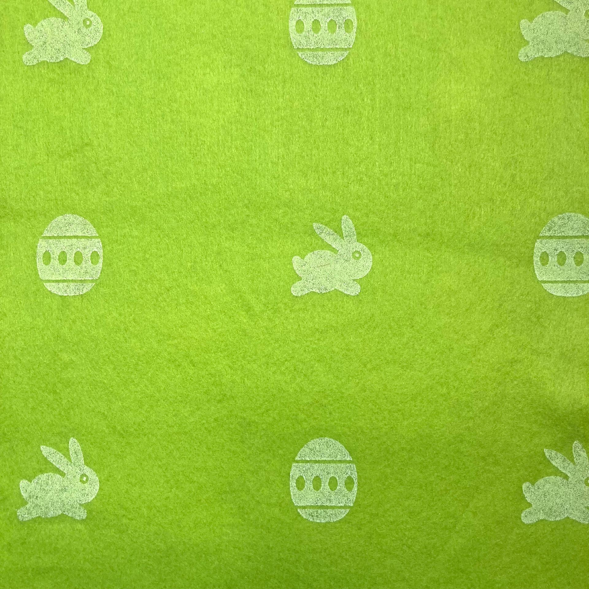 pannolenci stampato verde con uova pasquali e conigli stafil 30 x 40 cm