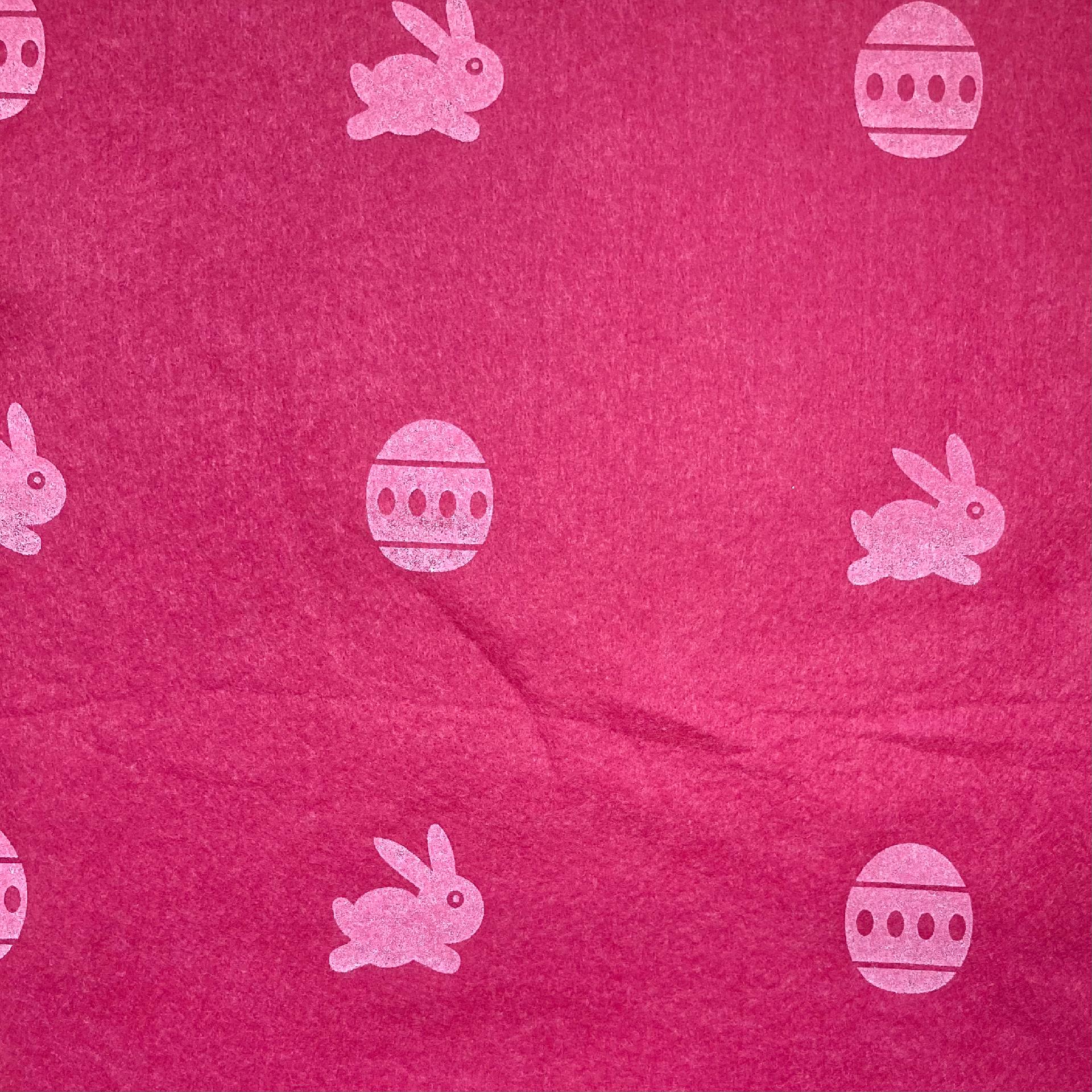 pannolenci stampato fucsia con uova pasquali e conigli stafil 30 x 40 cm