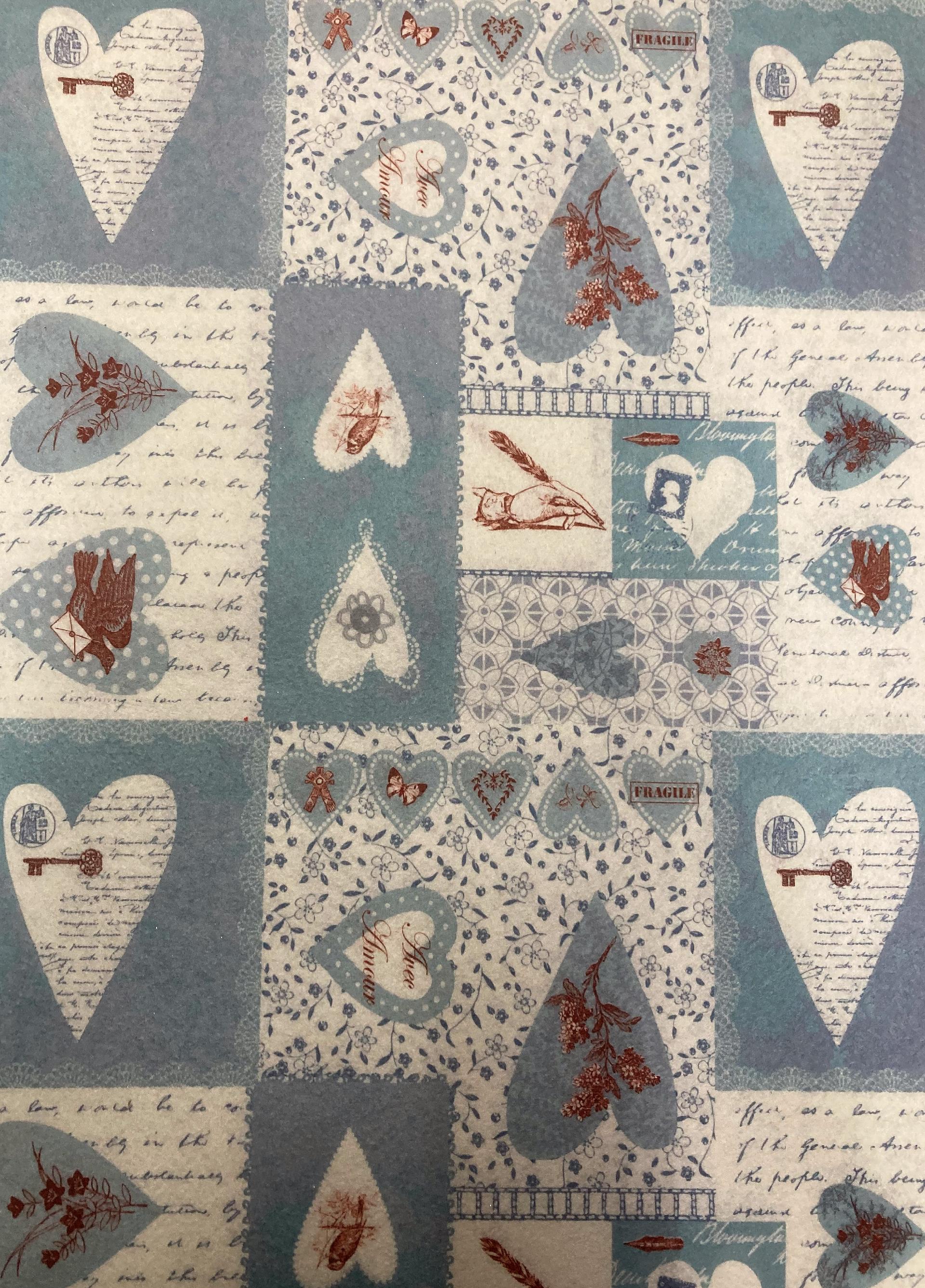 Feltro Decor bianco e azzurro cuori Stamperia  1 mm Spessore - H 70 x L 50 cm