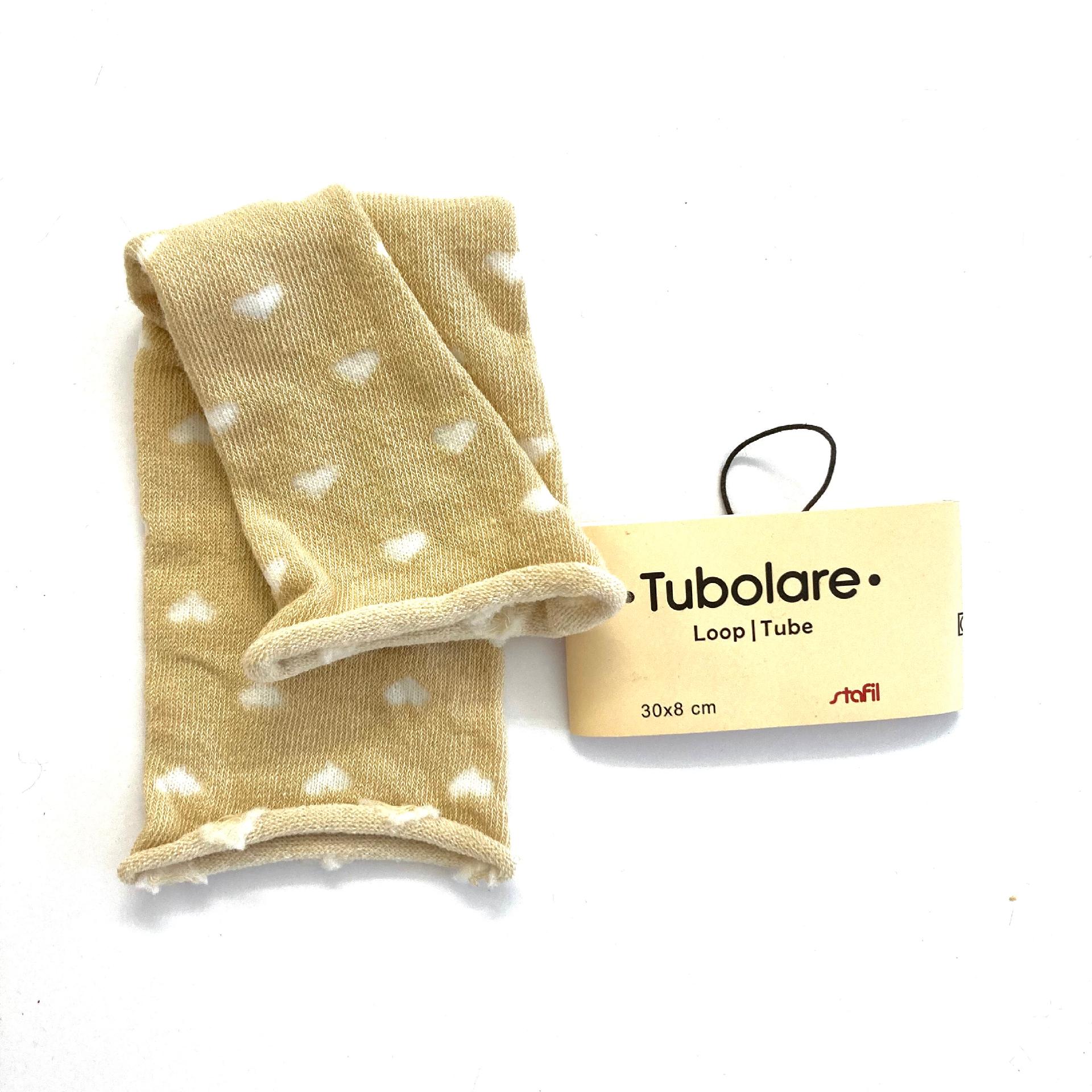 Tubolare Loop Sabbia con cuoricini Bianchi Stafil 30x8 cm
