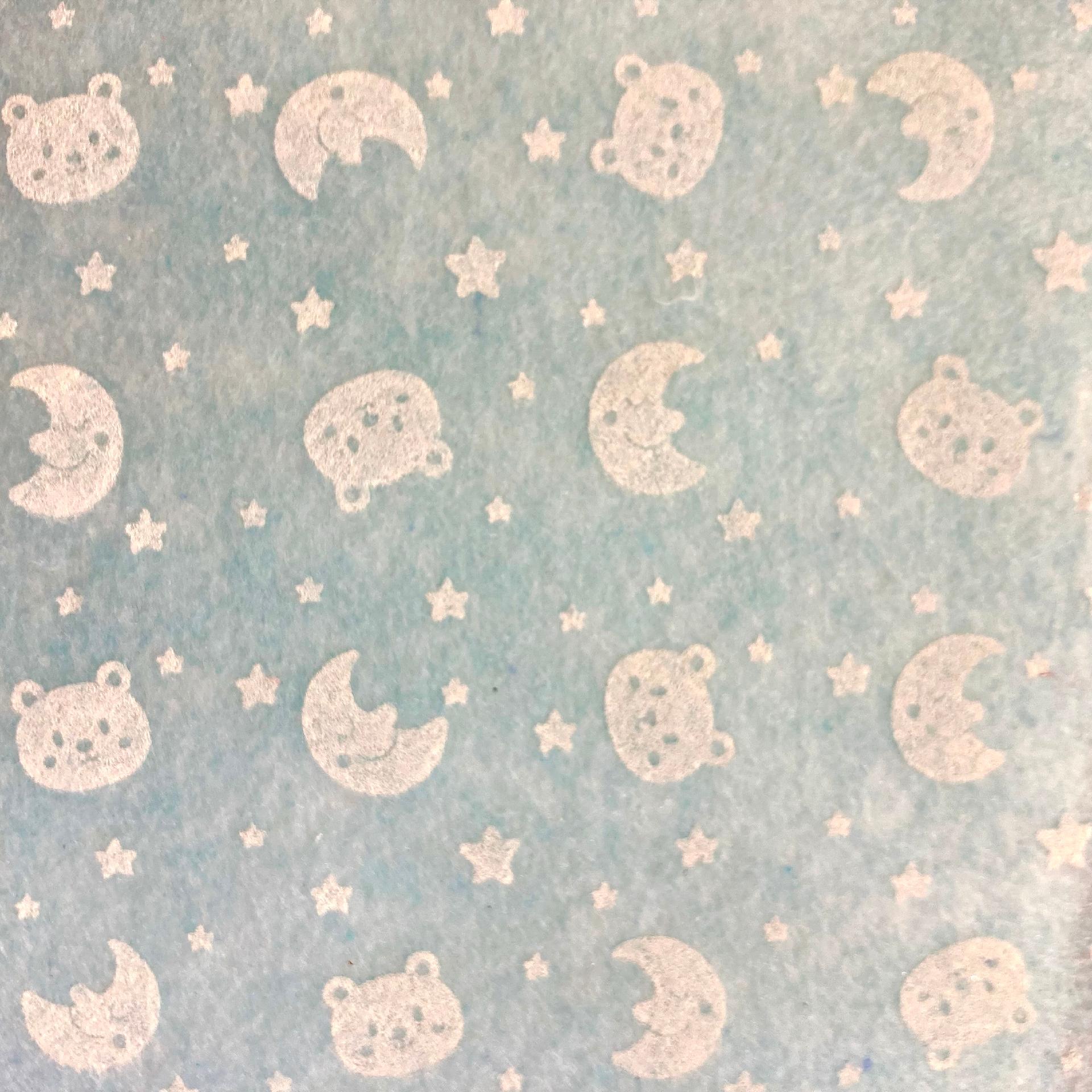 Pannolenci Celeste con Lune e Orsetti bianchi 1mm Stafil H 90 x 50cm