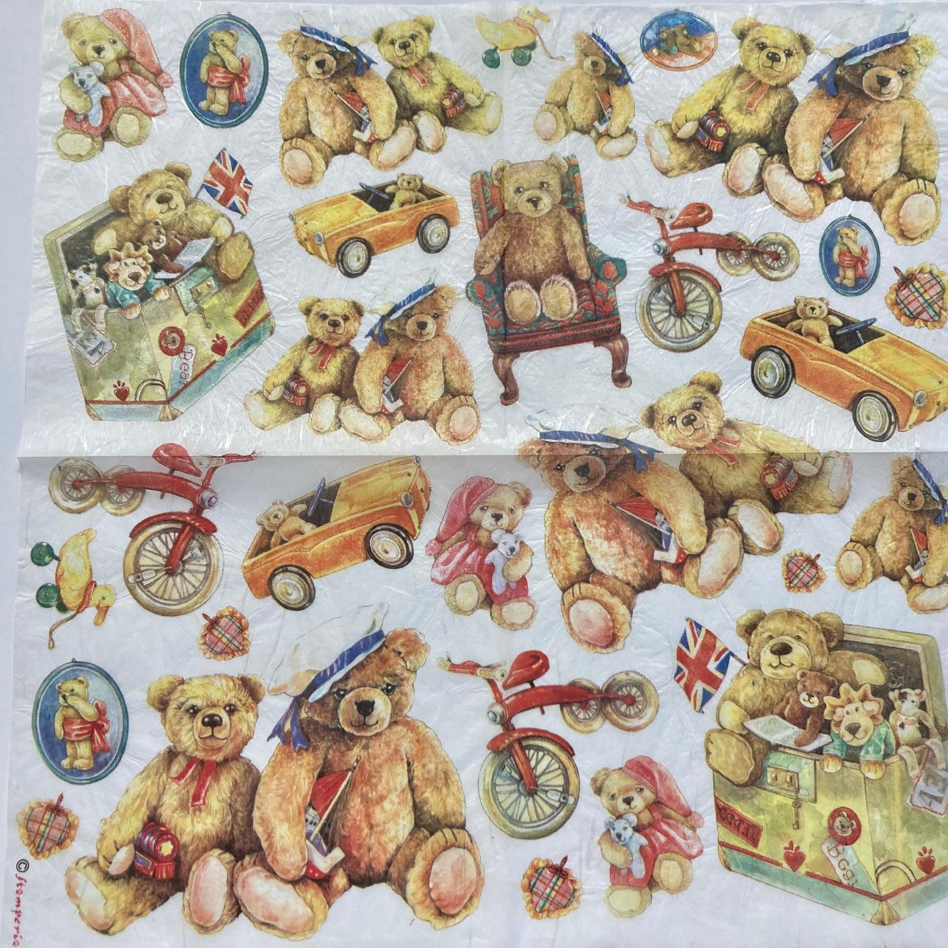 Tovagliolo in carta riso - teddy bear con i suoi giochi stamperia 50 x 50 cm