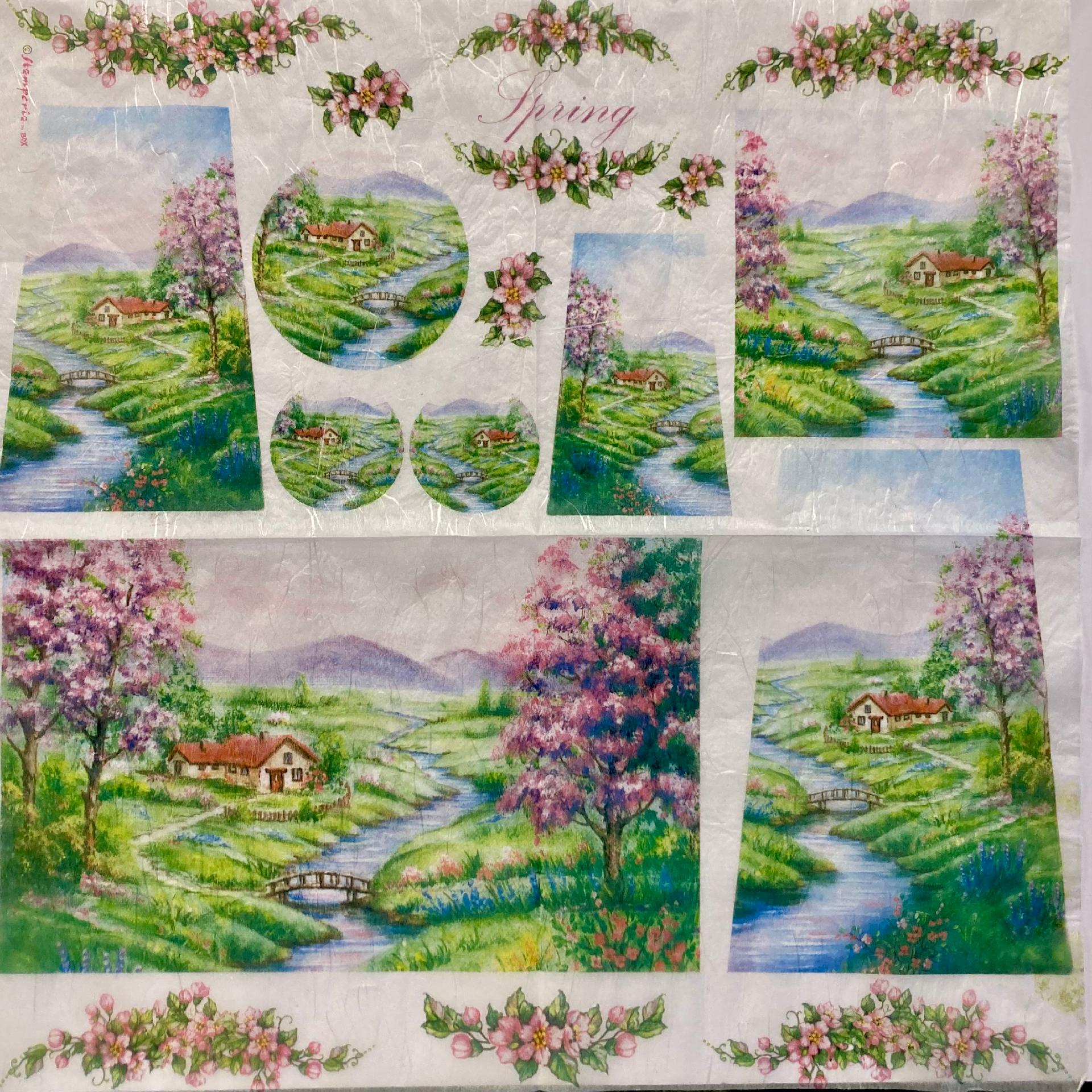 Tovagliolo in carta riso - tegole e paesaggio primavera stamperia 50 x 50 cm