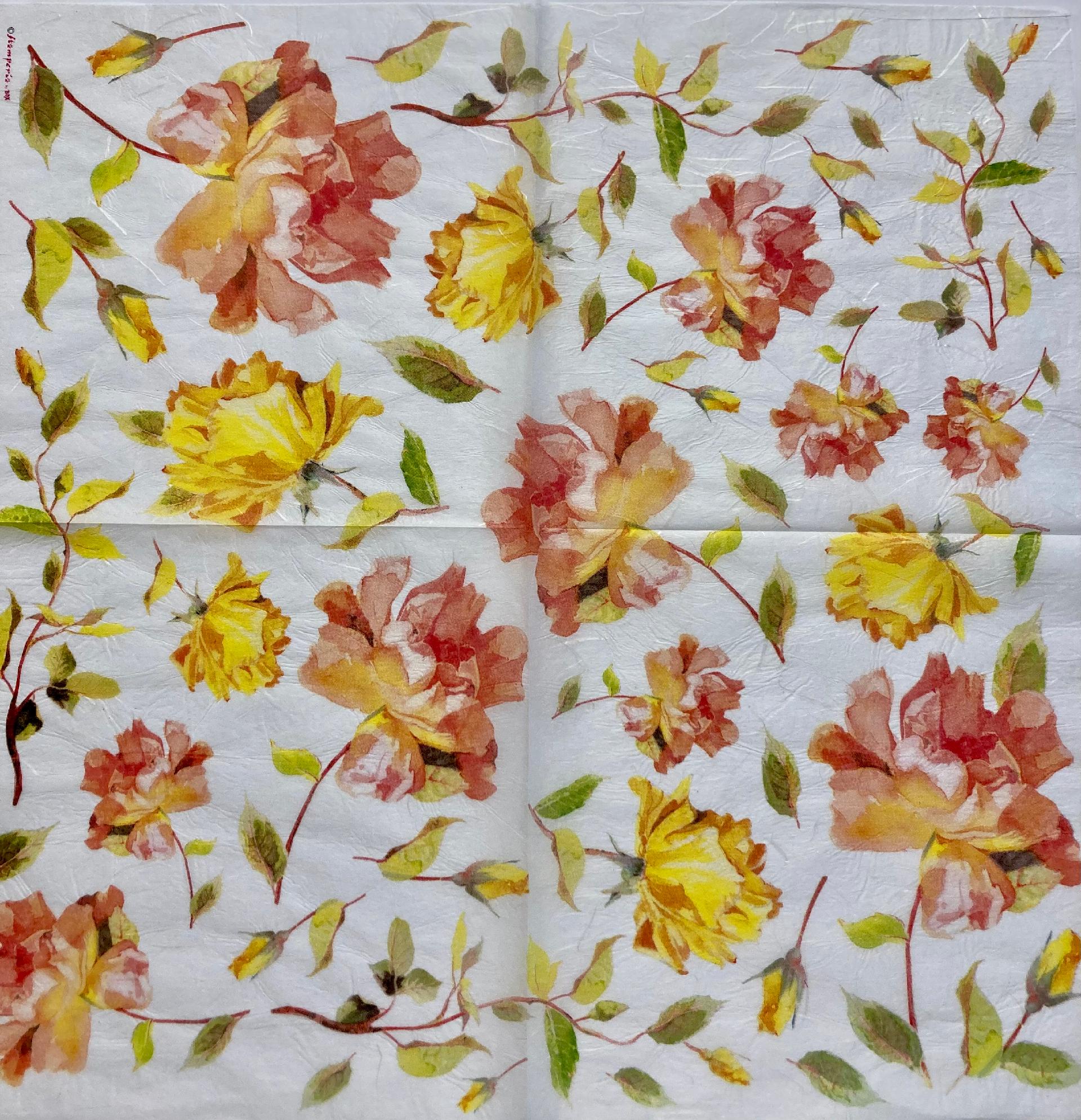 Tovagliolo in carta riso - Rose Gialle e rosa stamperia 50 x 50 cm