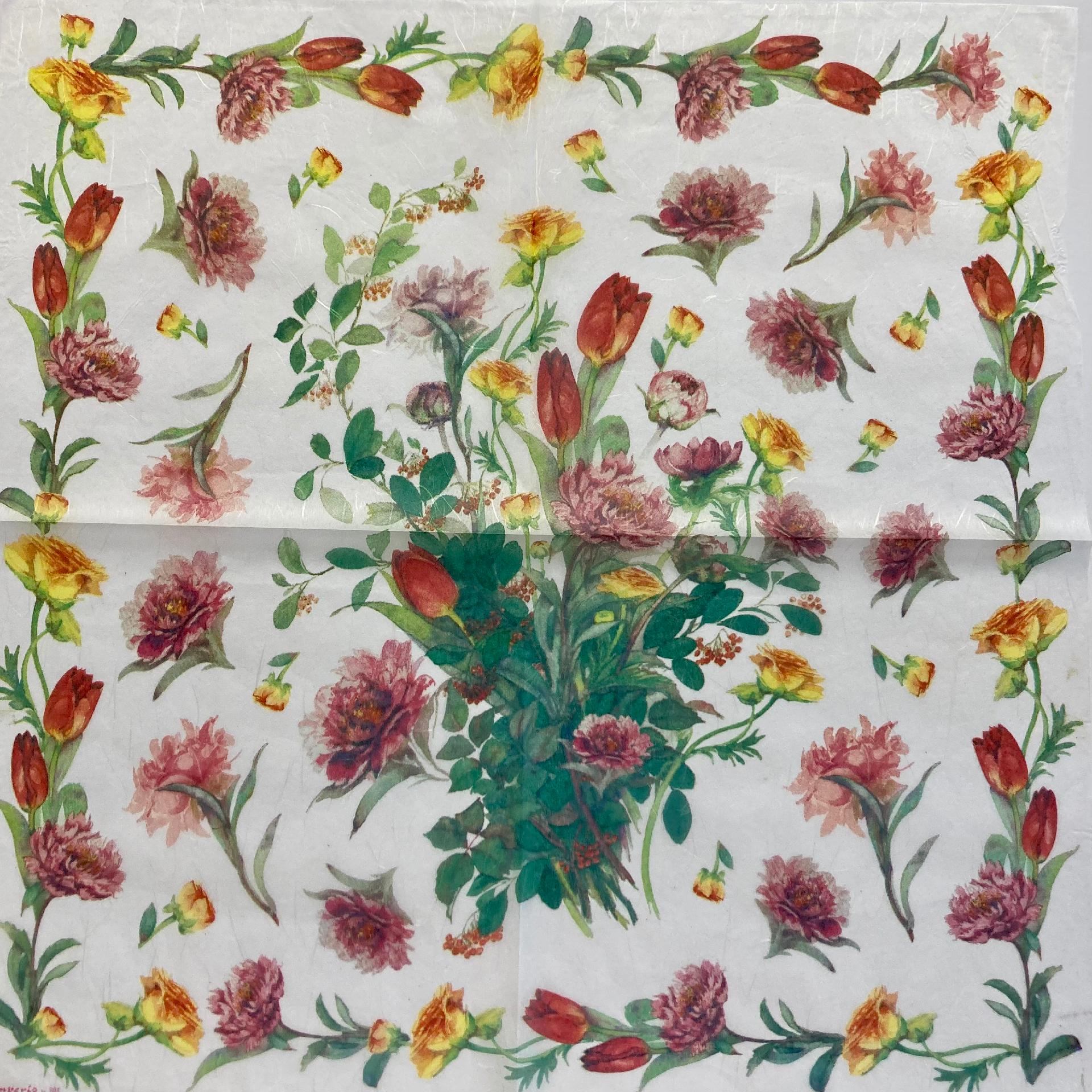 Tovagliolo in carta riso - tulipani e rose stamperia 50 x 50 cm