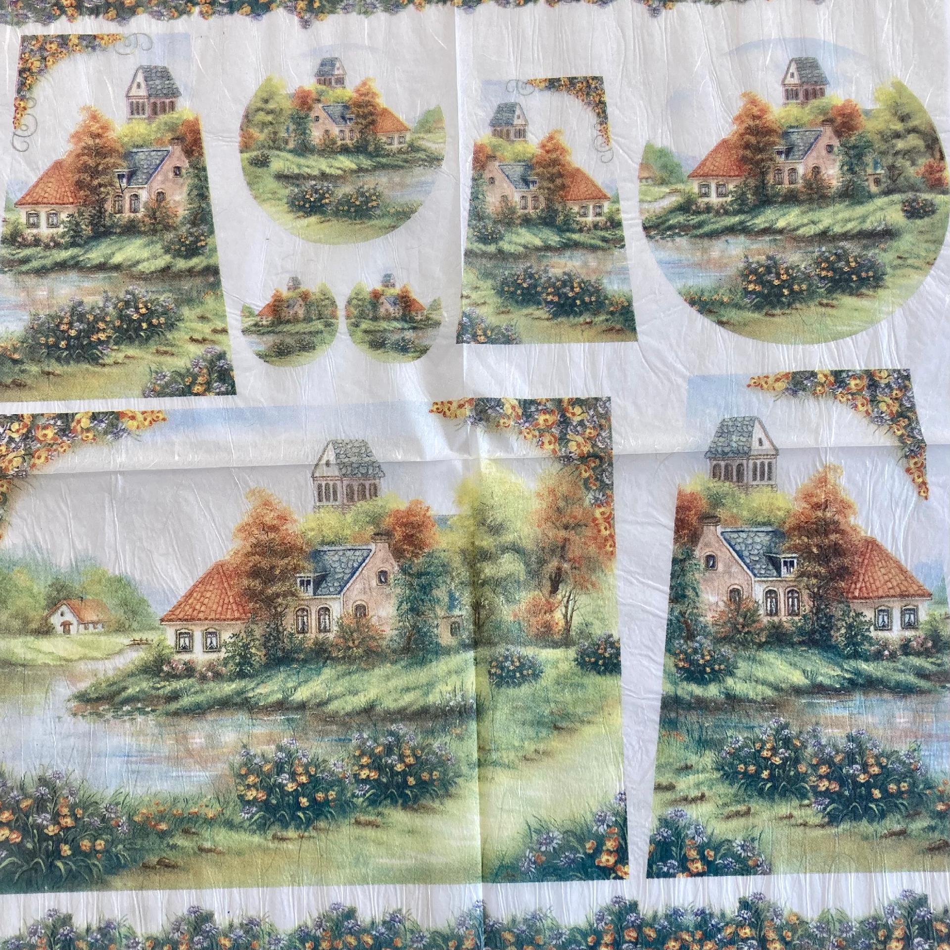 Tovagliolo in carta riso - tegola con cottage inglese stamperia 50 x 50 cm