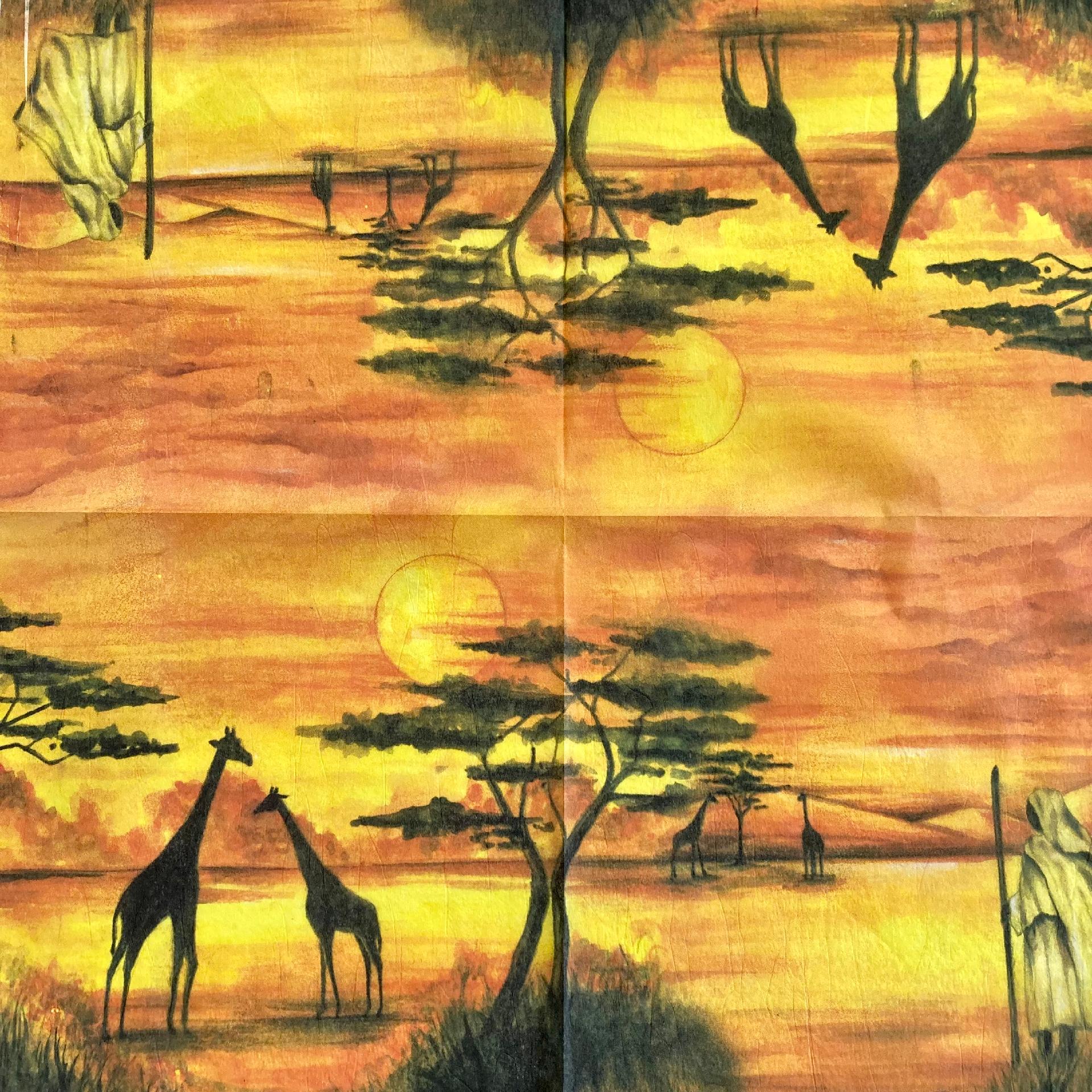 Tovagliolo in carta riso - paesaggio etnico con Giraffe stamperia 50 x 50 cm