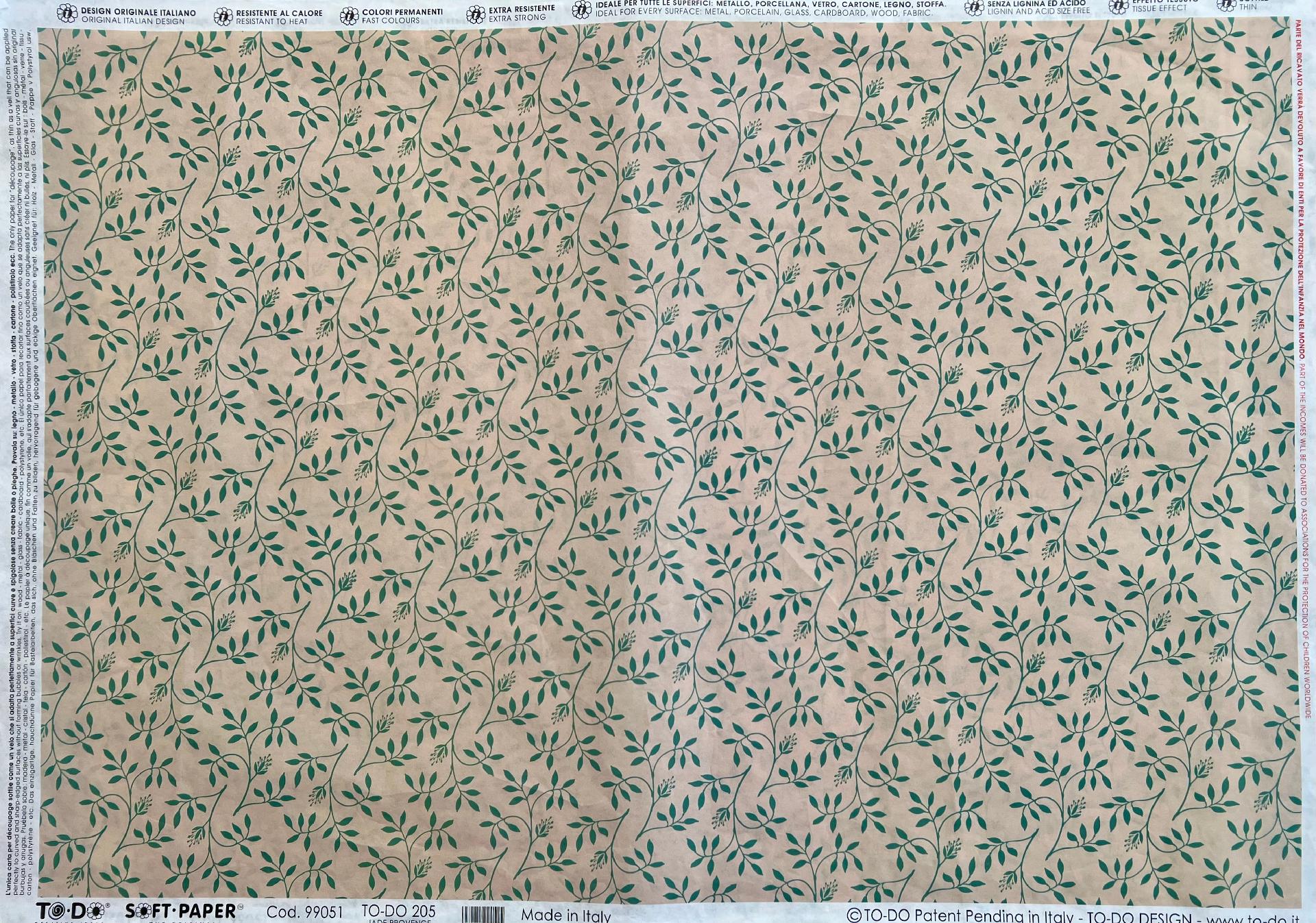 Carta velo - Foglie stilizzate verdi su sfondo Avorio SC3 TODO Paper Soft 50x70 cm
