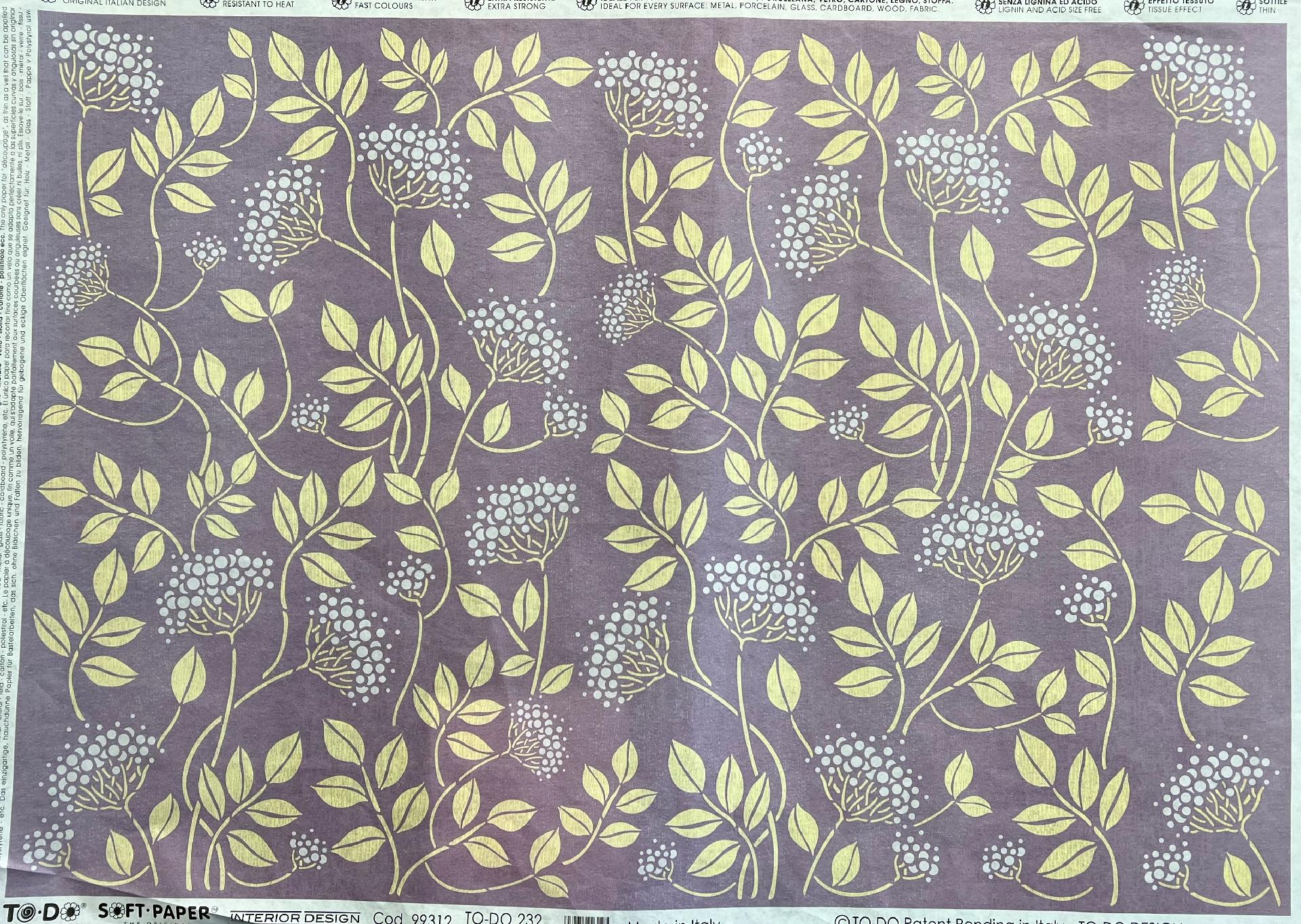 Carta velo - Foglie stilizzate gialle su sfondo viola SC3 TODO Paper Soft 50x70 cm