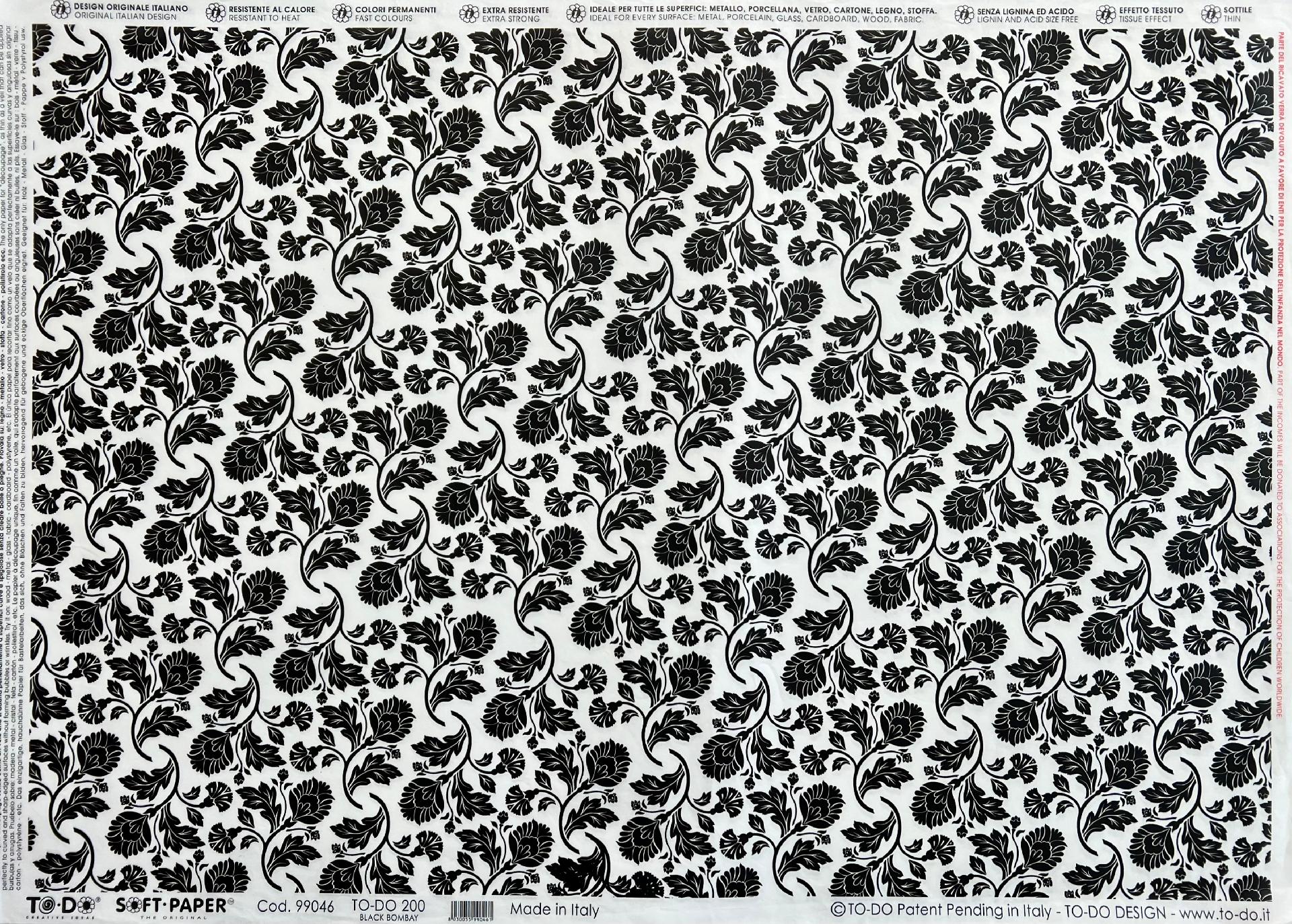Carta velo - Fiori stilizzati neri su sfondo bianco (SC3) TODO Paper Soft 50x70 cm
