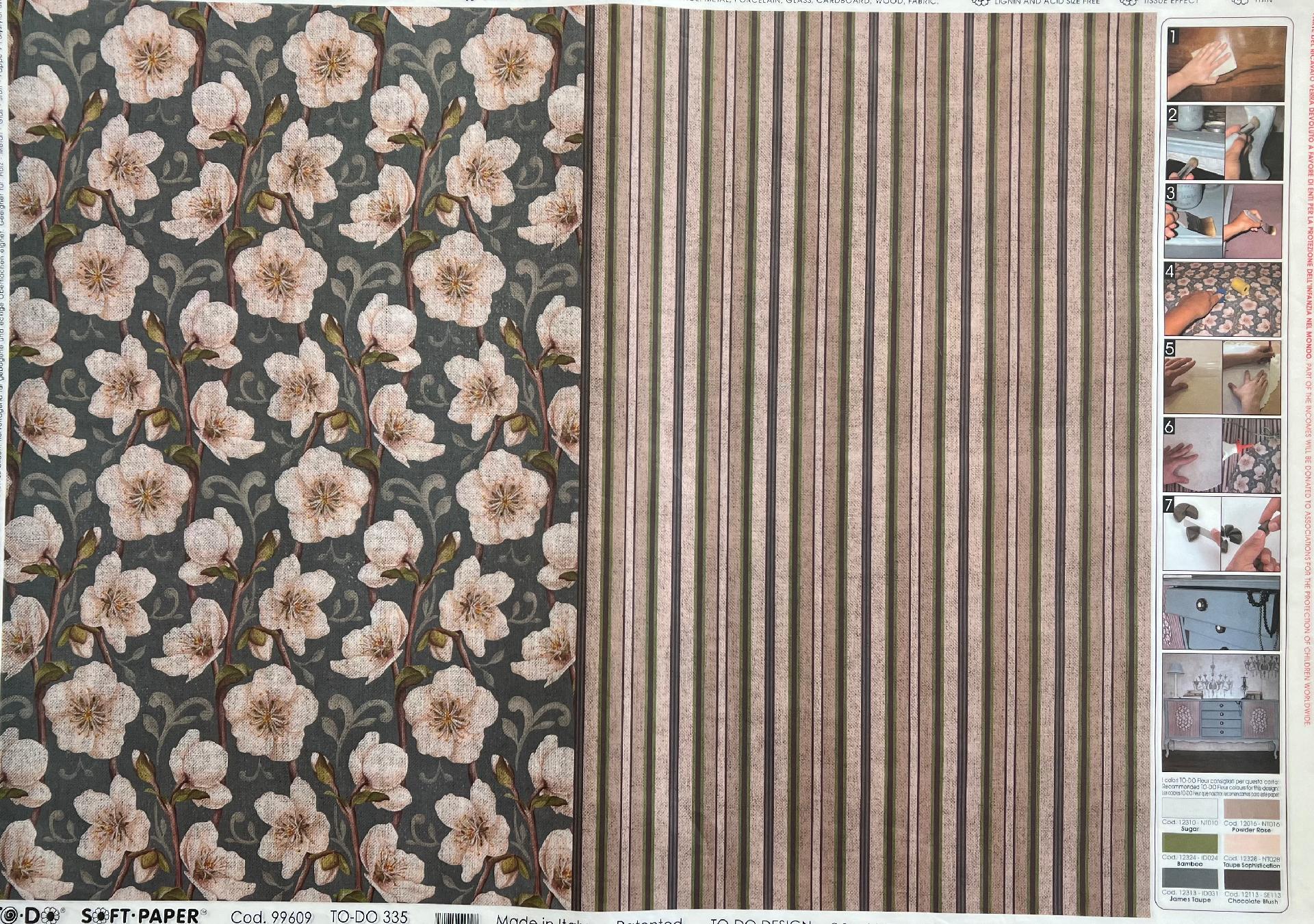 Carta velo - Fiori di Mandorlo e Strisce (SC3) TODO Paper Soft 50x70 cm