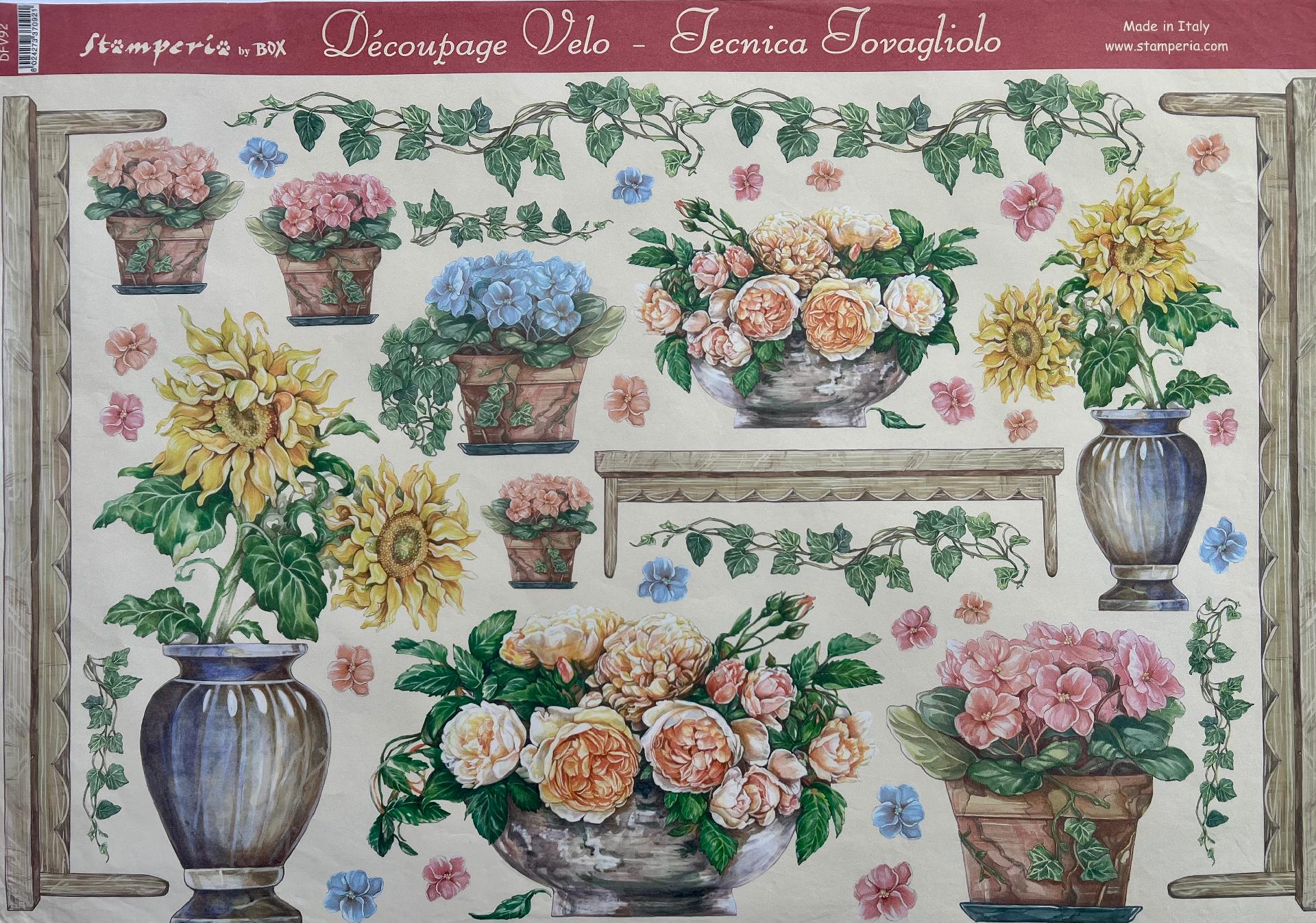 Carta velo - Vasi con Fiori Stamperia 31 x 48 cm