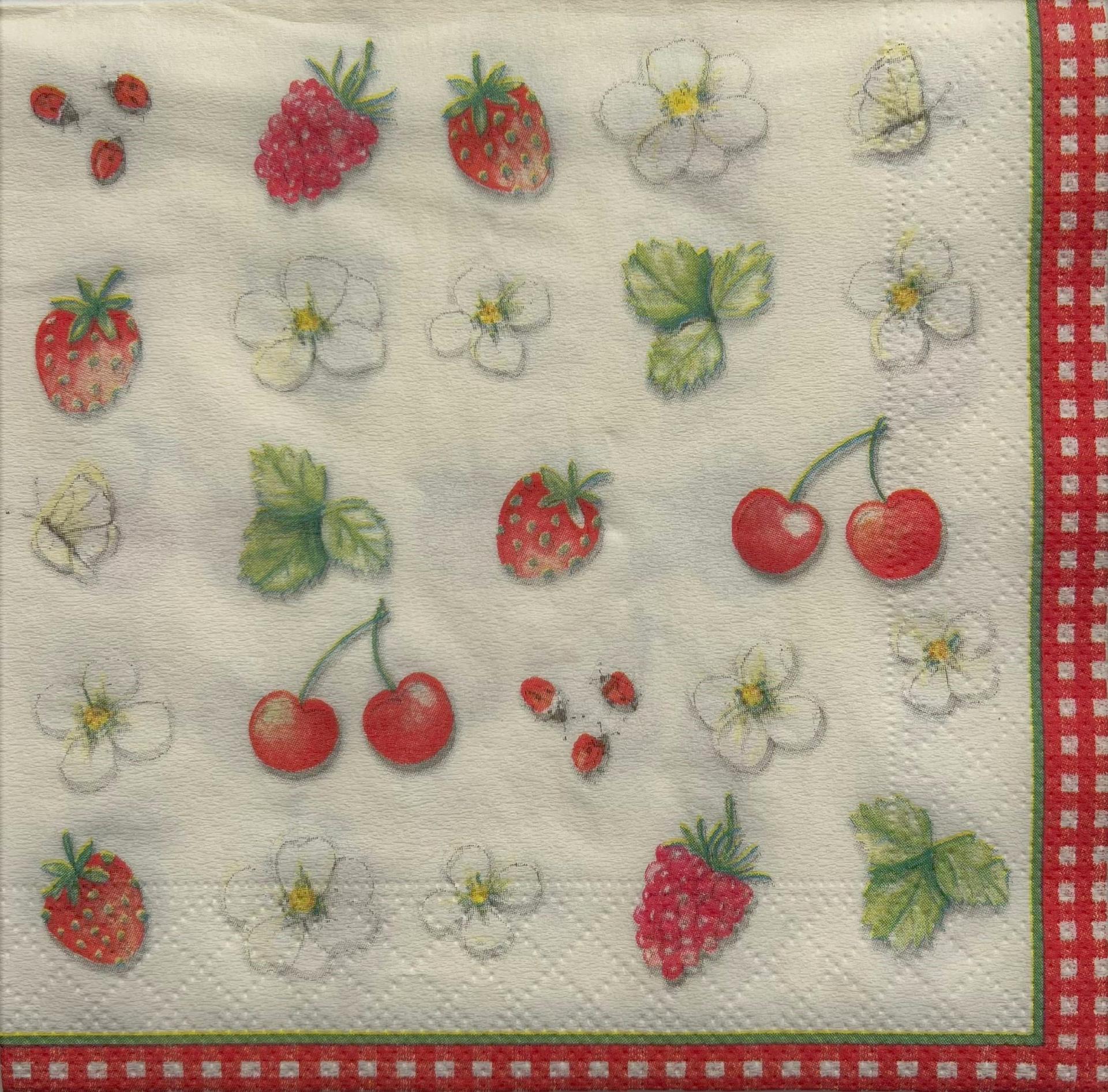 tovaglioli per decoupage fragole con ciliegie e fiori arti e grafica busta da 2 pezzi 33x33 cm
