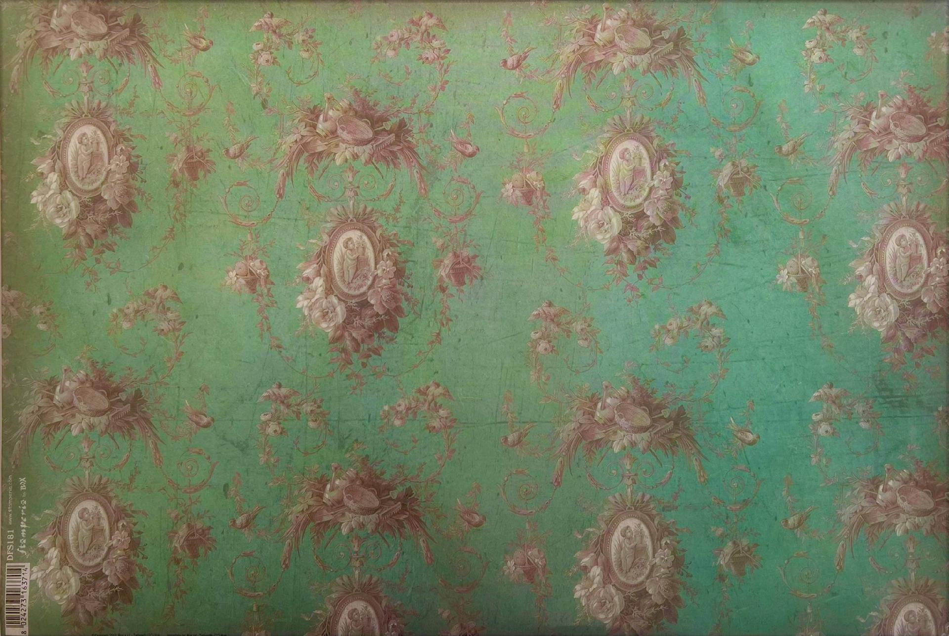 Carta riso decori classici fondo verde stamperia 33x48