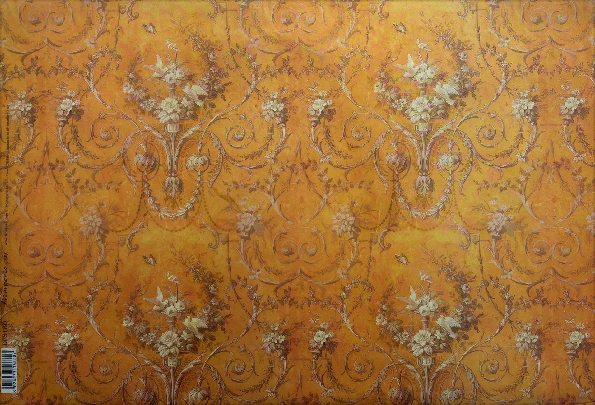 Carta riso decoro classico fondo giallo ocra stamperia 33x48