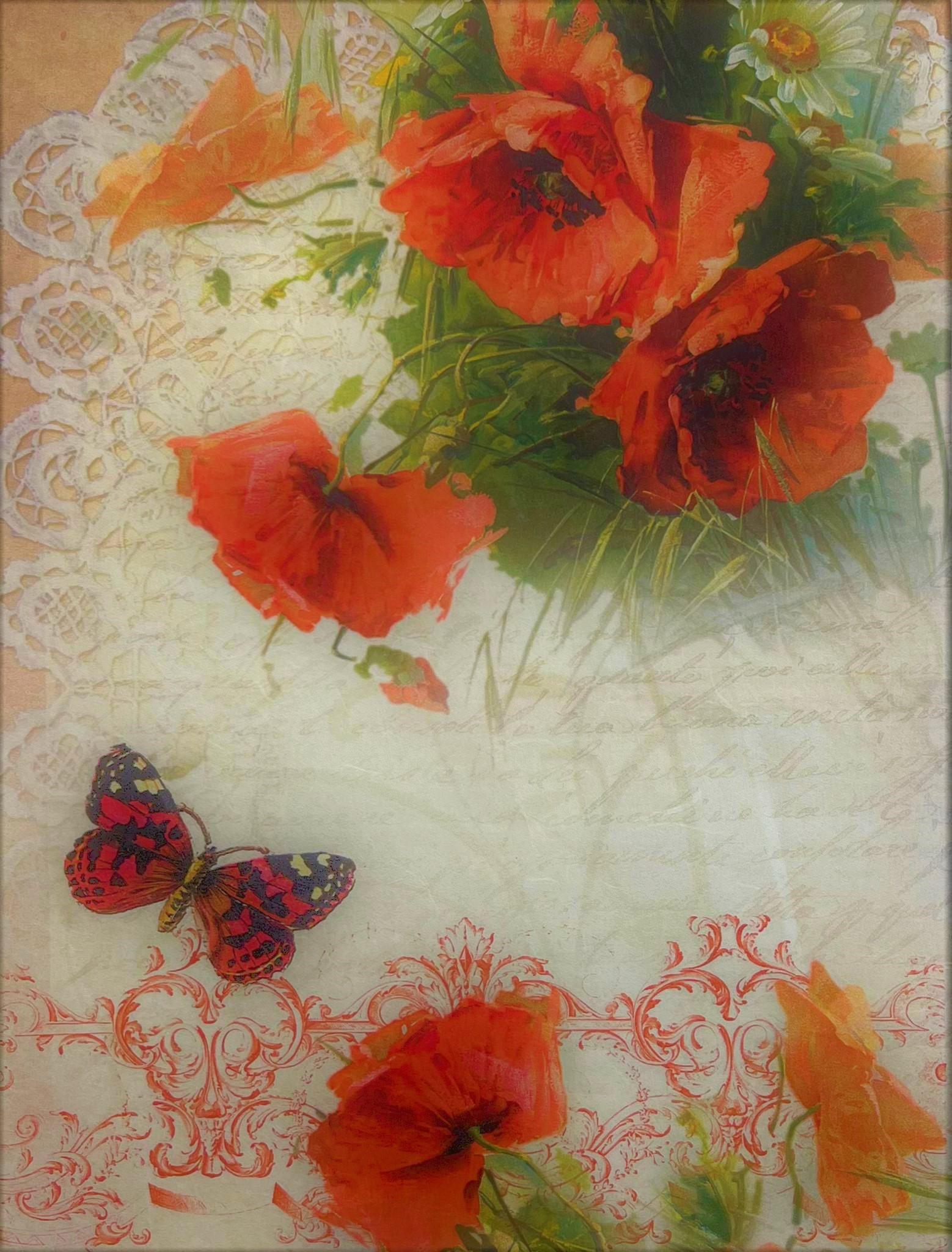 Carta riso papaveri e farfalla calambour 21x35