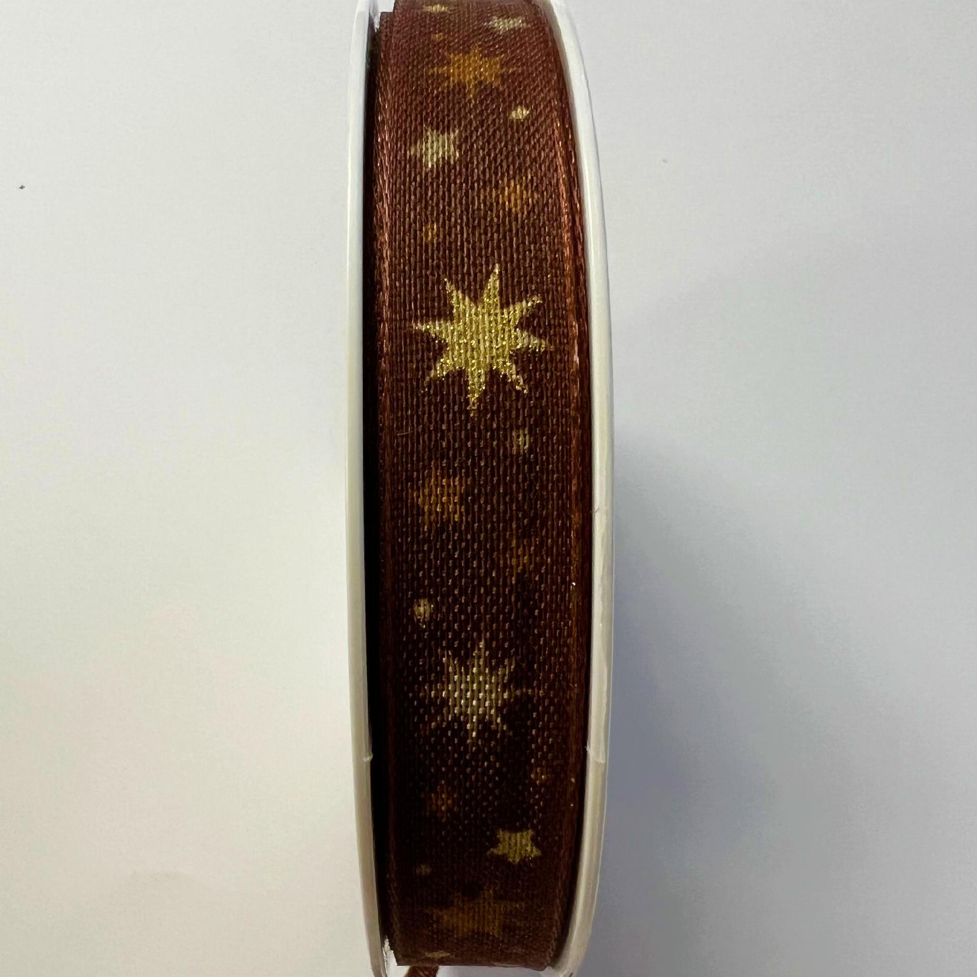nastro marrone con  stelline dorate Goldina 15 mm x 1 metro
