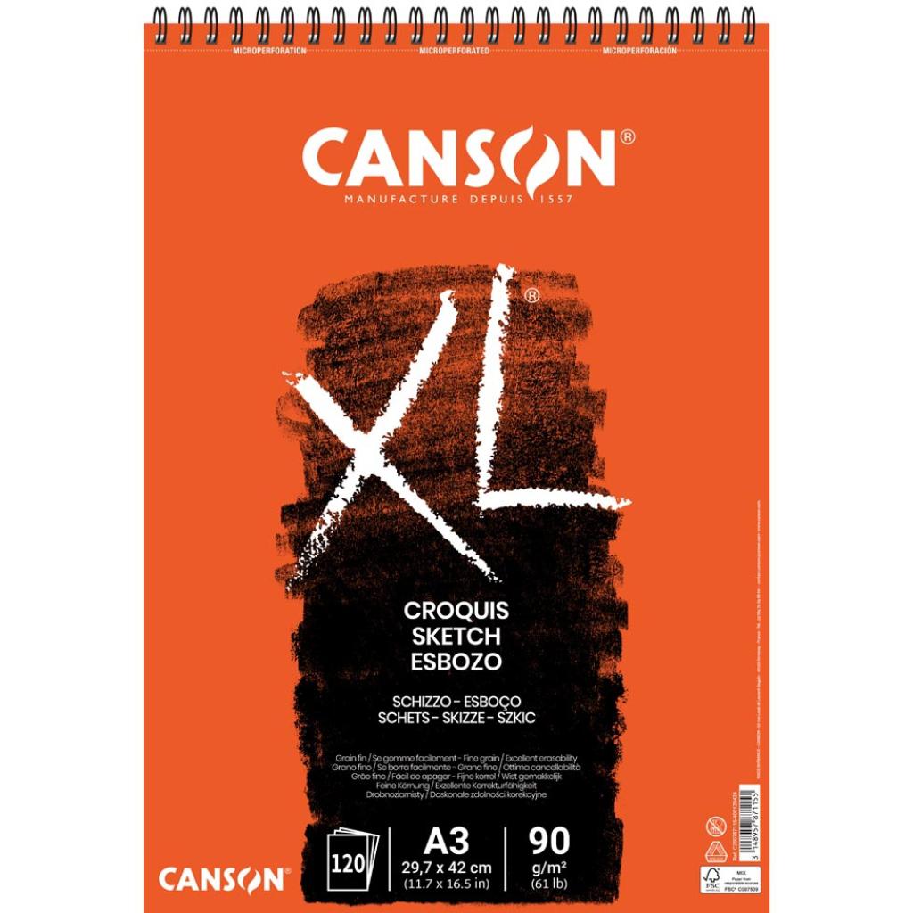 Sketch book  XL  spiralato lato corto Canson formato A3/  29,7 x 42 cm  90g/mq