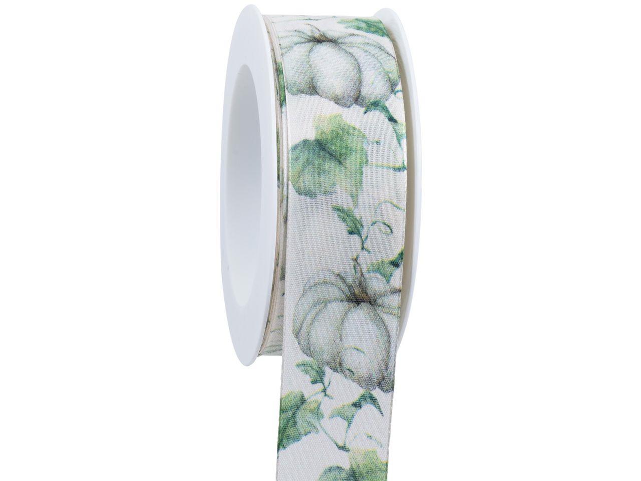 nastro bianco con zucche verdi pbs 40 mm x 1mt