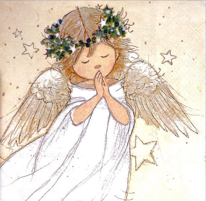 Tovagliolo per decoupage natalizio con Angioletto e stelle arti e grafica busta 2 pz da 33x33