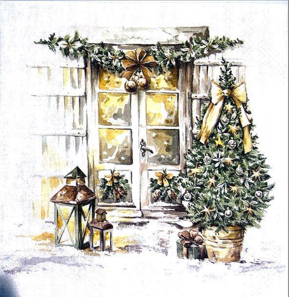 Tovaglioli per decoupage natalizio con Albero di Natale e finestra