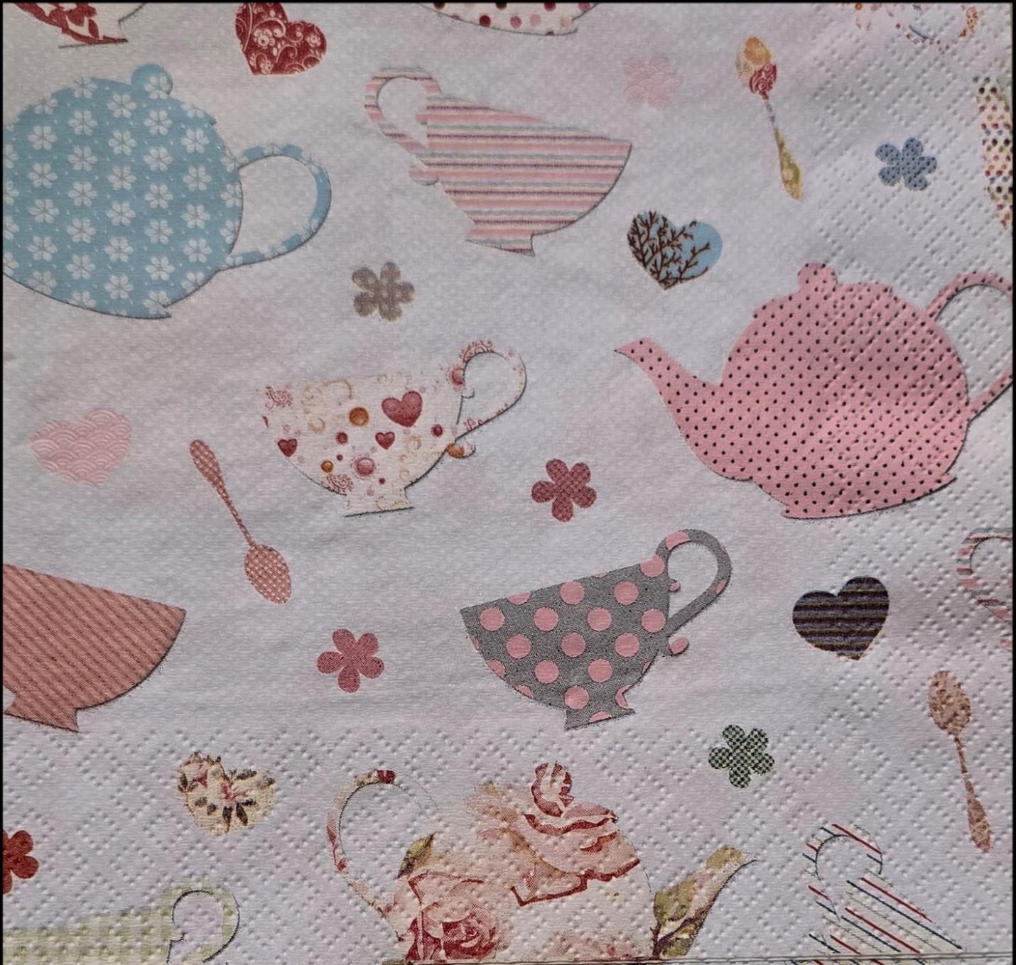 Tovaglioli per decoupage con tazzine e teiere arti e grafica busta da 2 pezzi 33x33