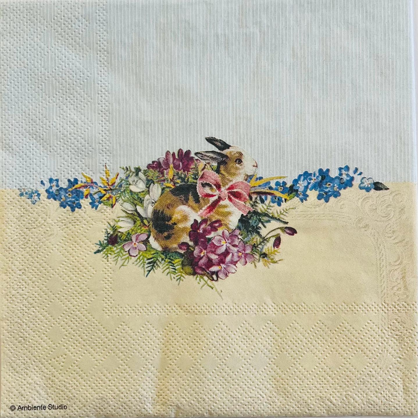 Tovaglioli di pasqua con coniglio e fiori arti e grafica busta da 2 pezzi 33 x 33