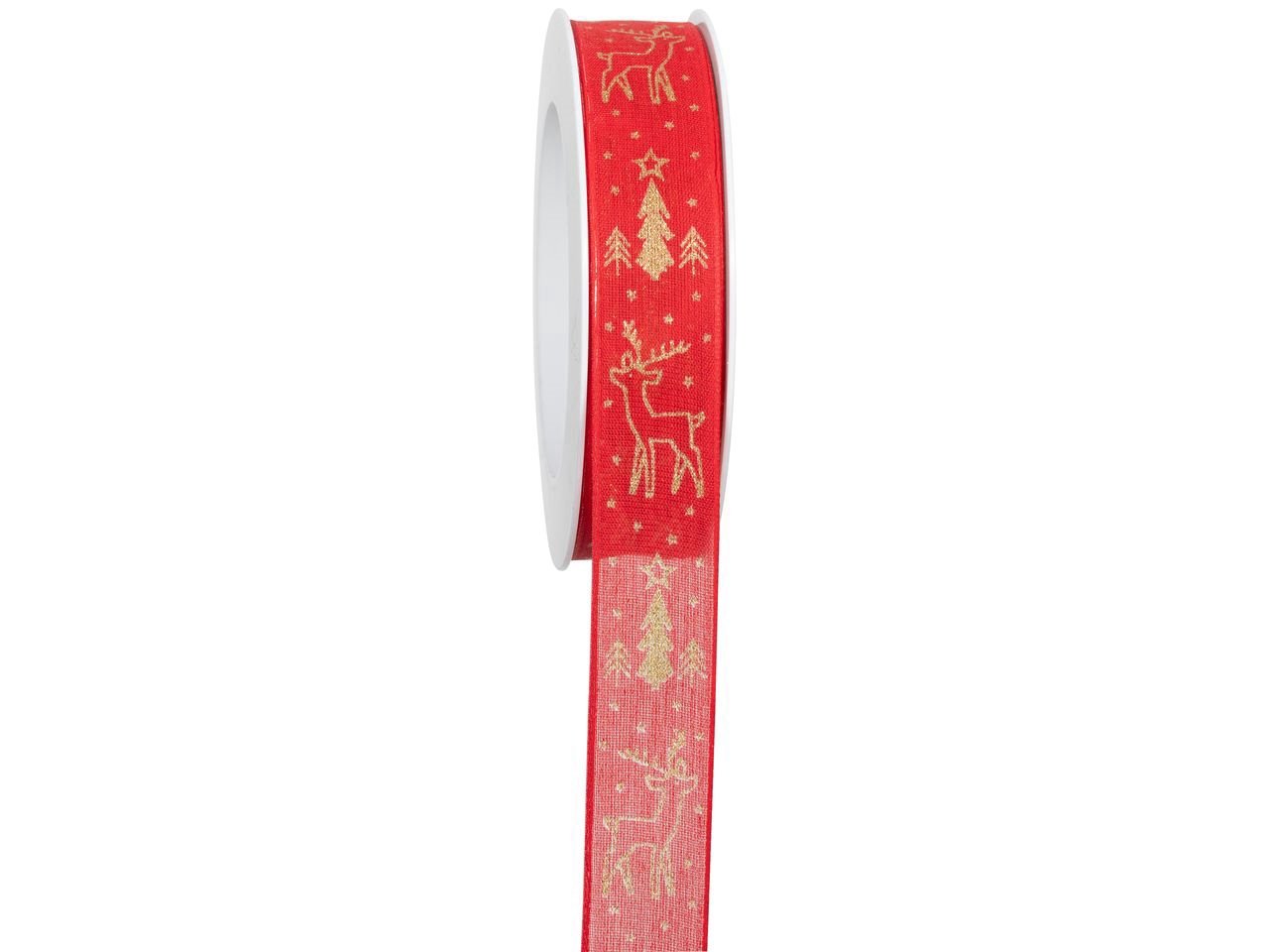 nastro rosso con alberie oro glitterati e stelle Goldina 25mm x 1 mt
