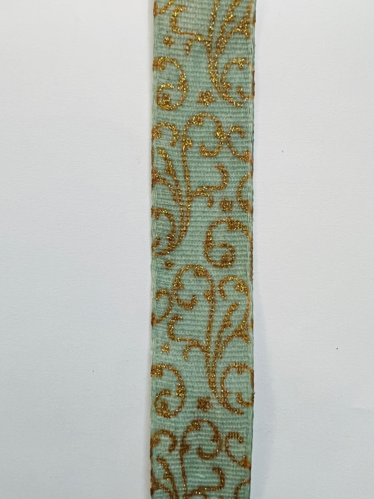 Nastro natalizio tiffany con ghirigori oro Stafil 25mm x 1 metro