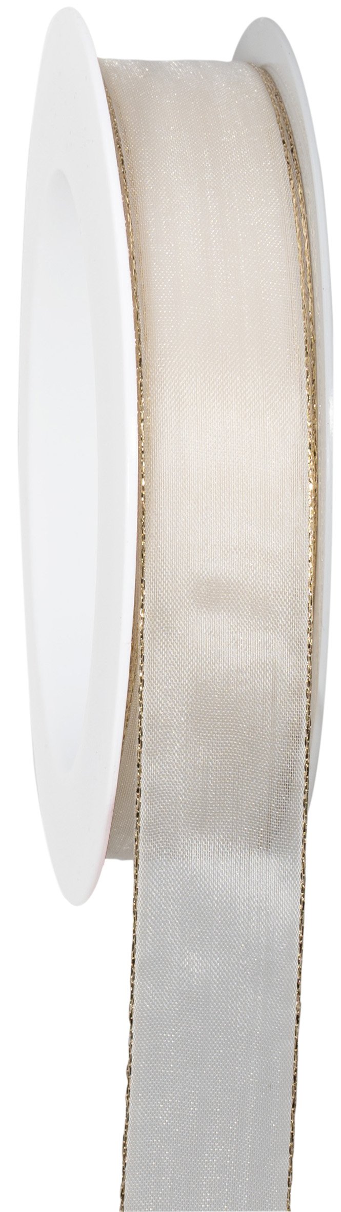 nastro organza crema con bordo oro e filo metallico alle 2 estremità Goldina 25mm x 1 mt