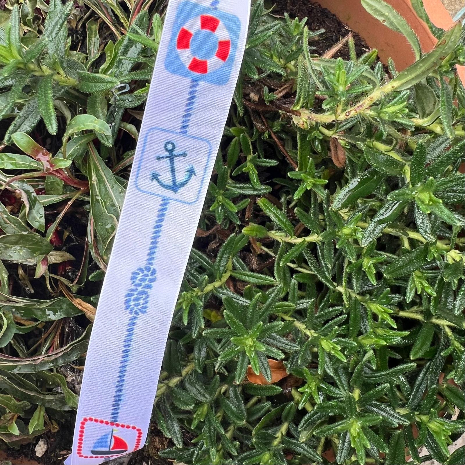 nastro raso bianco con disegni marini Stafil 25 mm x 1 metro