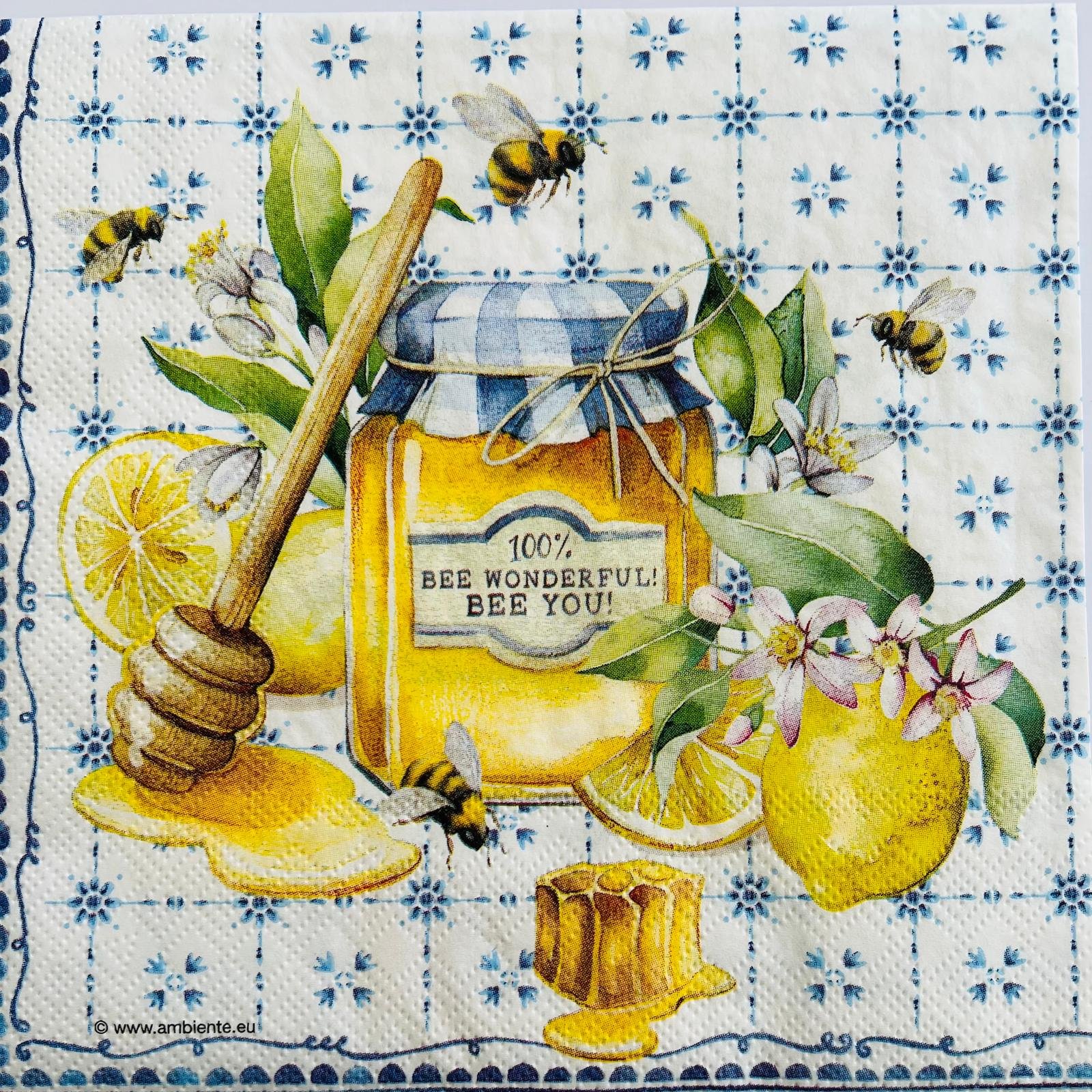 Tovaglioli per decoupage - miele limone e api arti e grafica busta da 2 pezzi 33x33cm