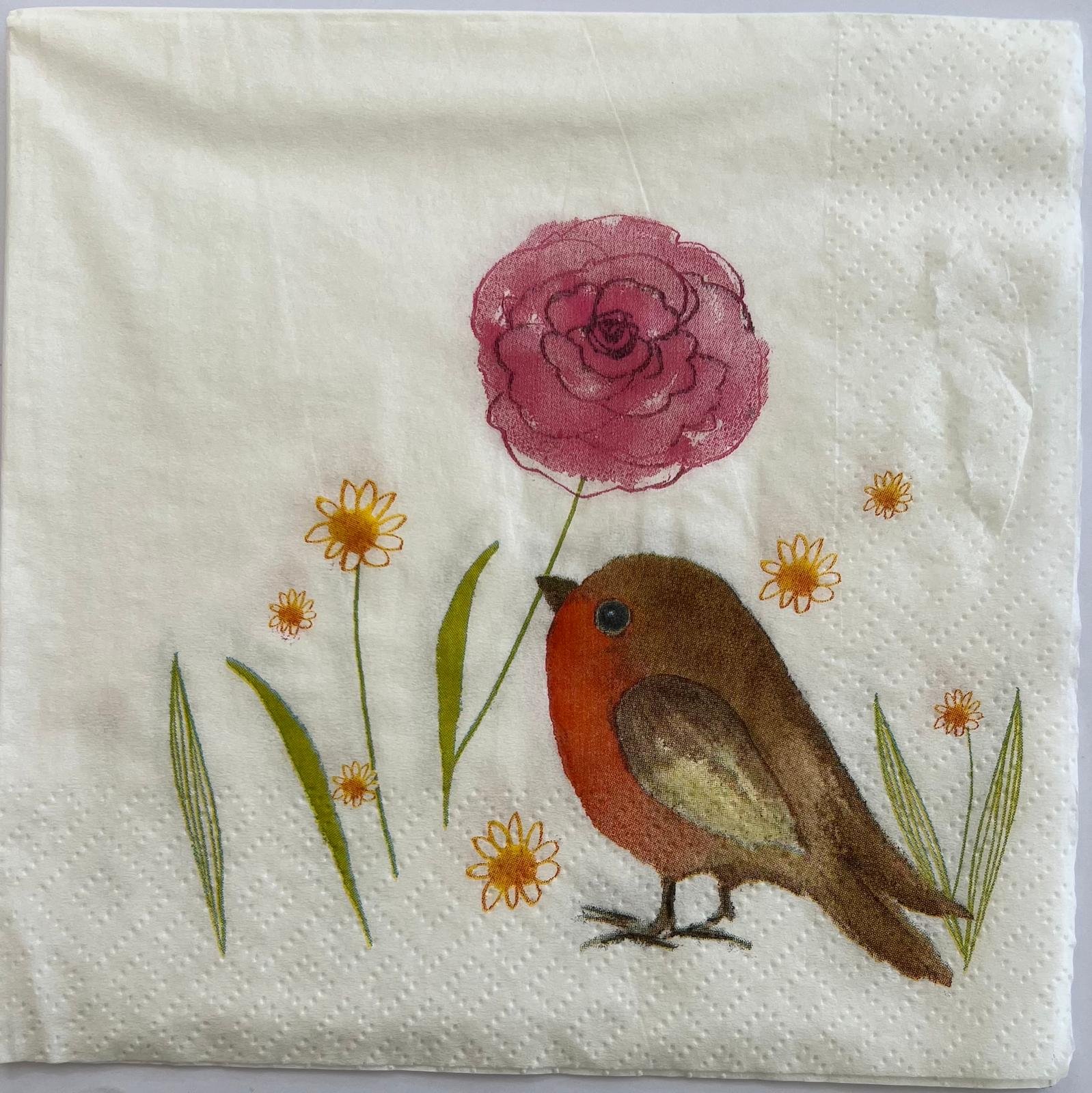tovaglioli per decoupage uccellino con fiori arti e grafica busta da 2 pezzi 33 x 33 cm
