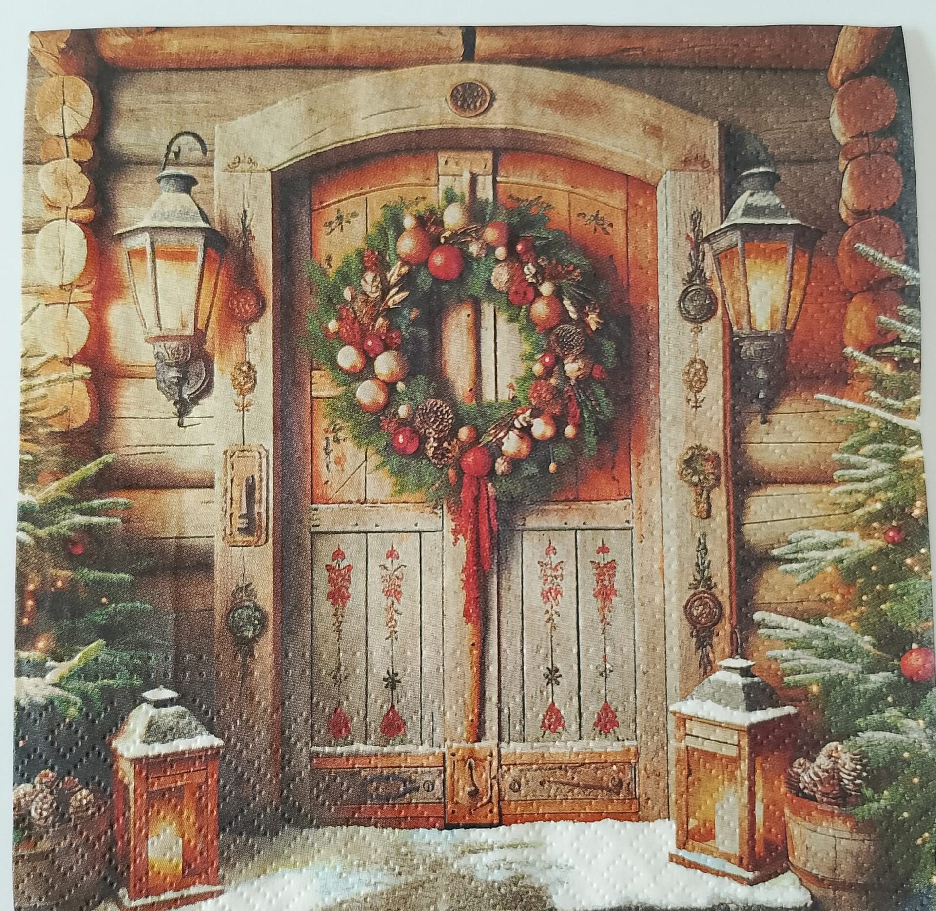 tovaglioli per decoupage ghirlanda di natale appesa su un portone paw busta da 2 pezzi 33x33
