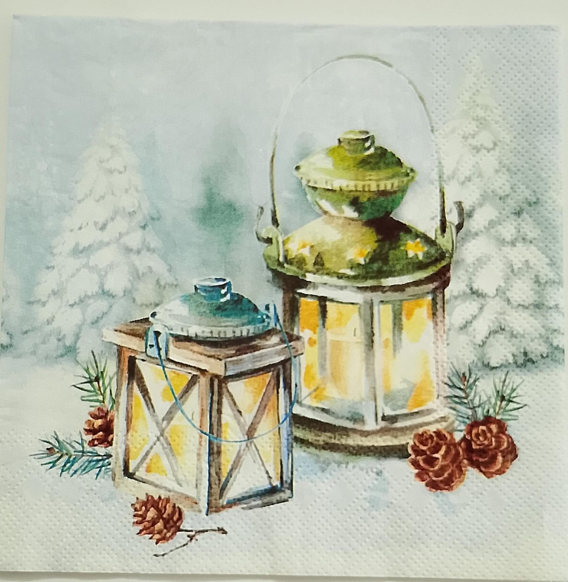 tovaglioli per decoupage lanterne sulla neve ambiente busta da 2 pezzi 33x33