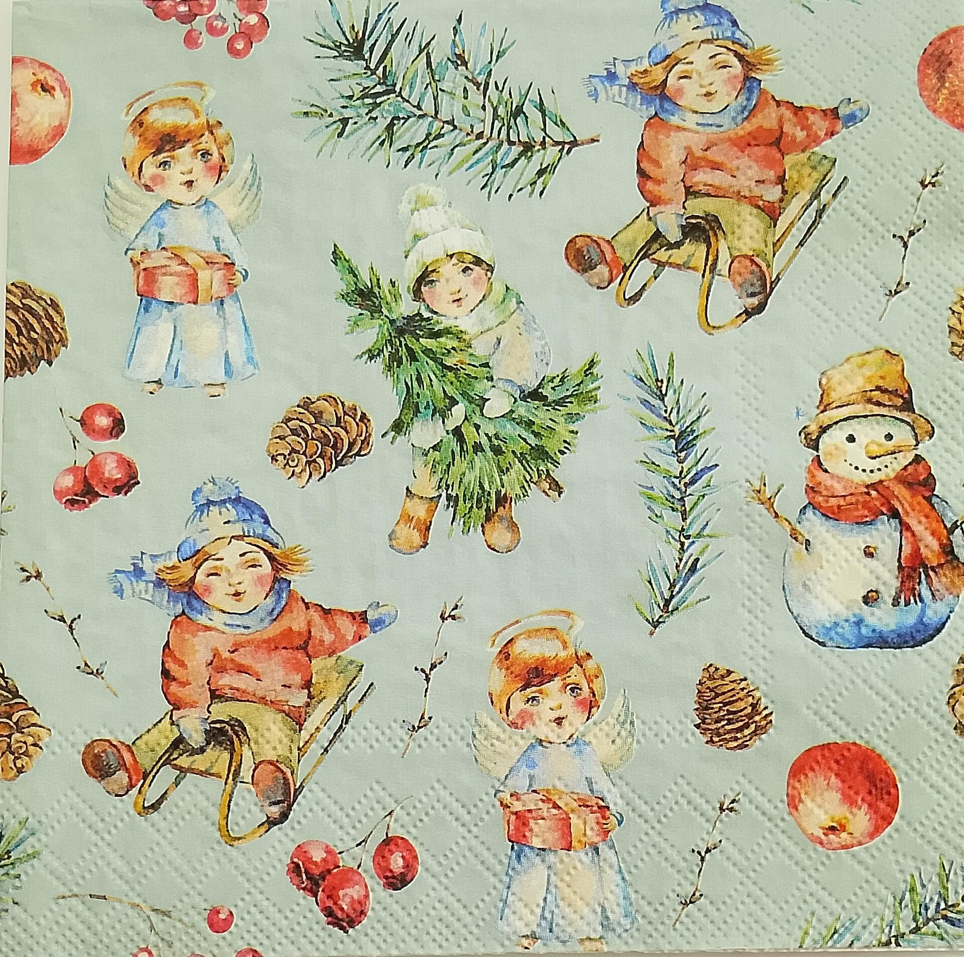 tovaglioli per decoupage bambini su slittino e pupazzi vittoriani arti e grafica busta da 2 pezzi 33x33